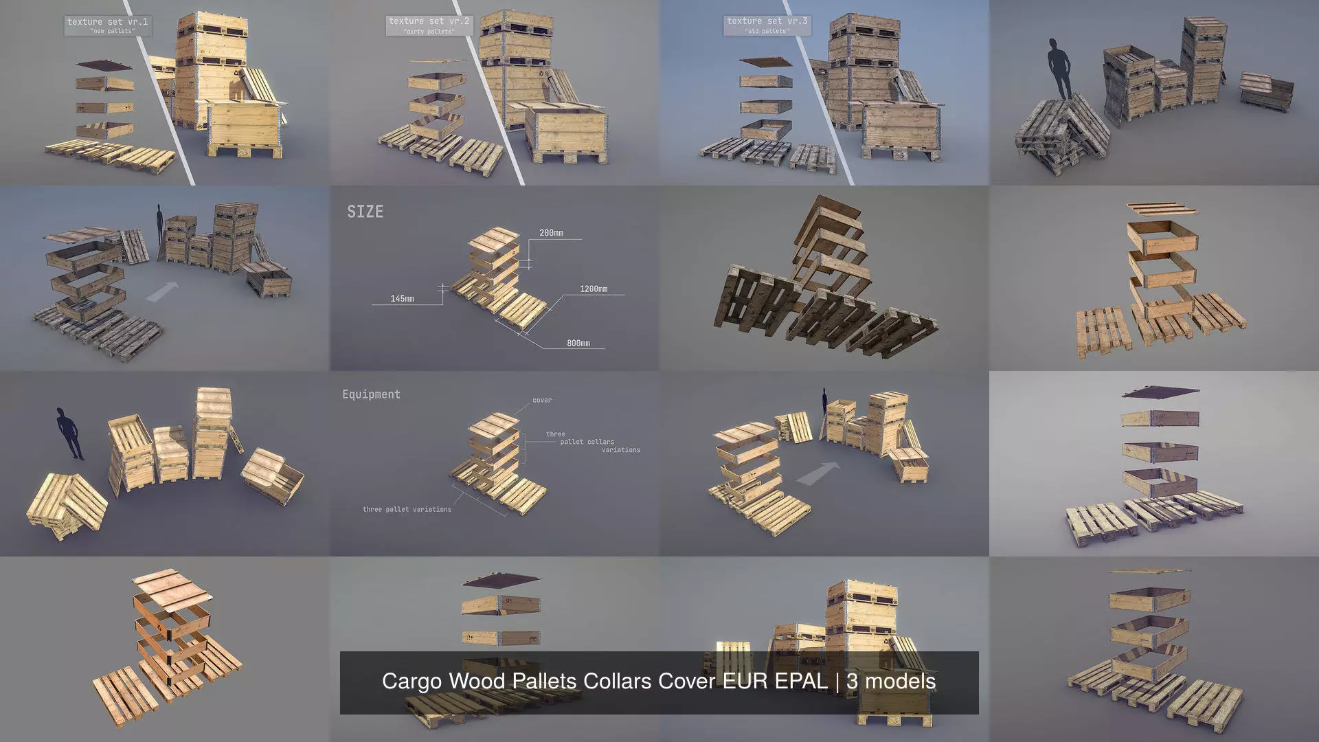 Cargo Wood Pallets Collars Cover EUR EPAL 3D Model Collection_1