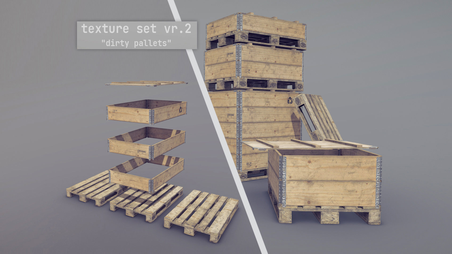 Cargo Wood Pallets Collars Cover EUR EPAL 3D Model Collection_3