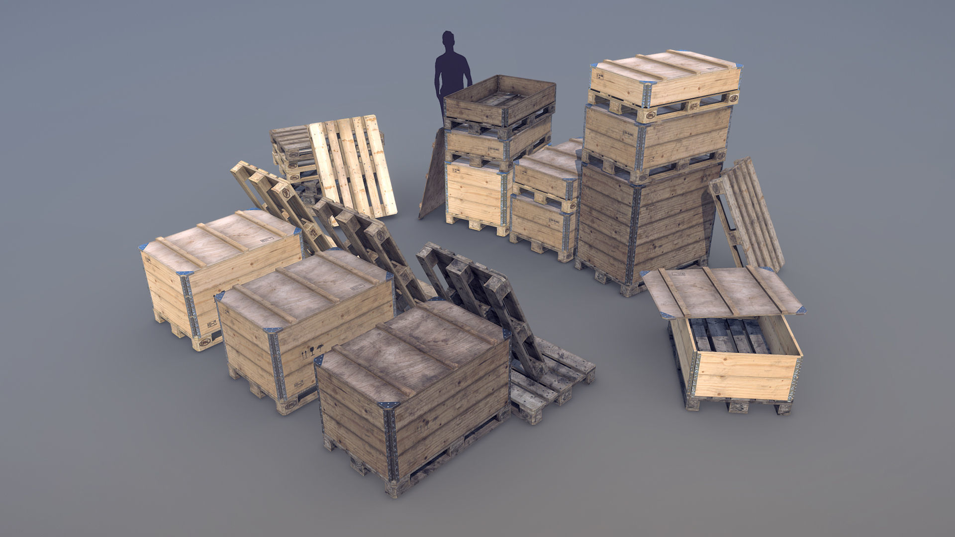 Cargo Wood Pallets Collars Cover EUR EPAL 3D Model Collection_11