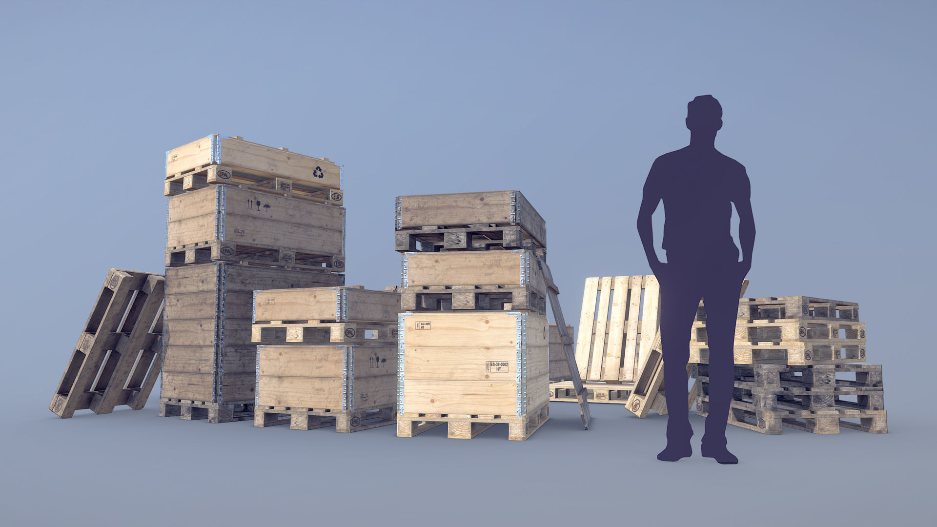 Cargo Wood Pallets Collars Cover EUR EPAL 3D Model Collection_12