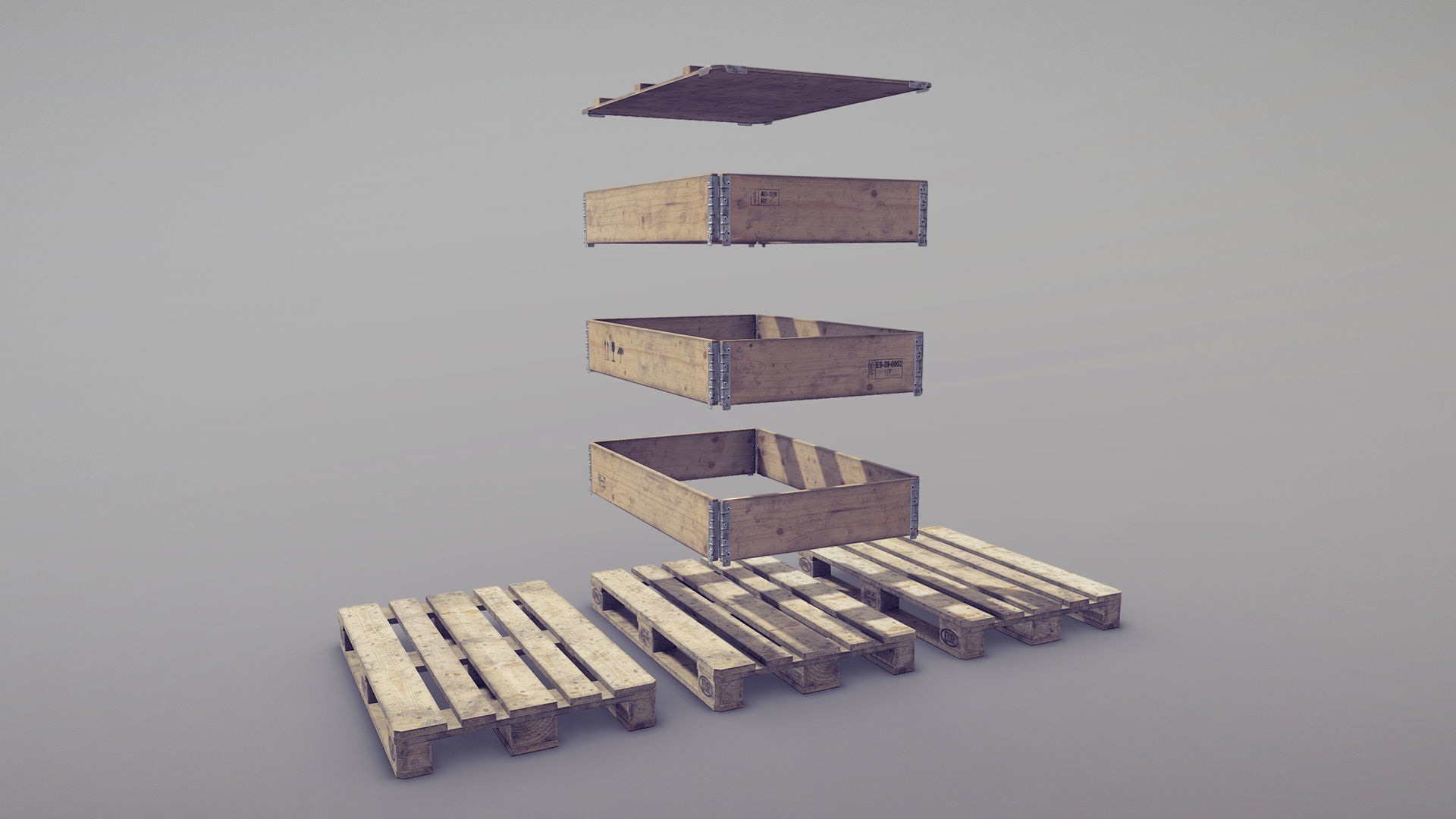 Cargo Wood Pallets Collars Cover EUR EPAL 3D Model Collection_8