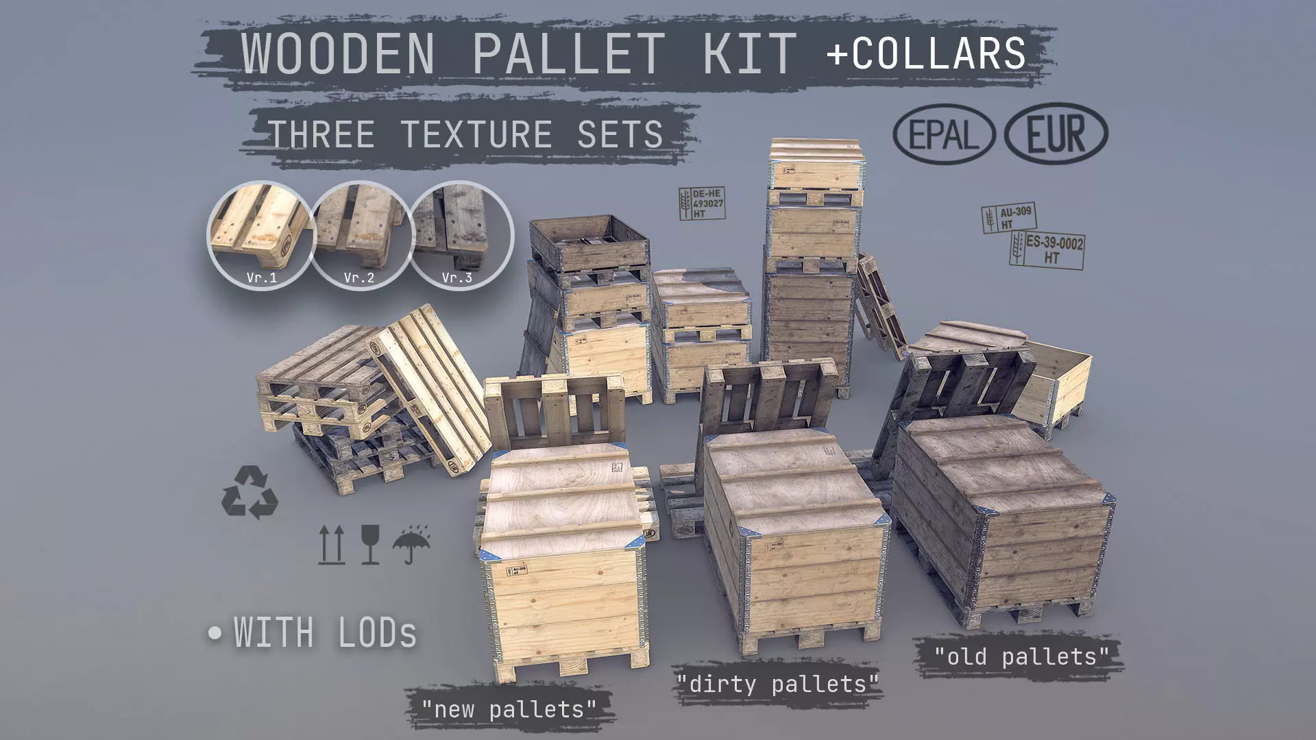 Cargo Wood Pallets Collars Cover EUR EPAL 3D Model Collection_0