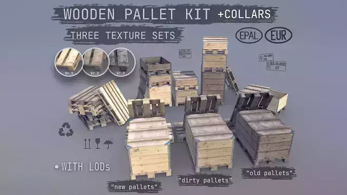 Cargo Wood Pallets Collars Cover EUR EPAL 3D Model Collection