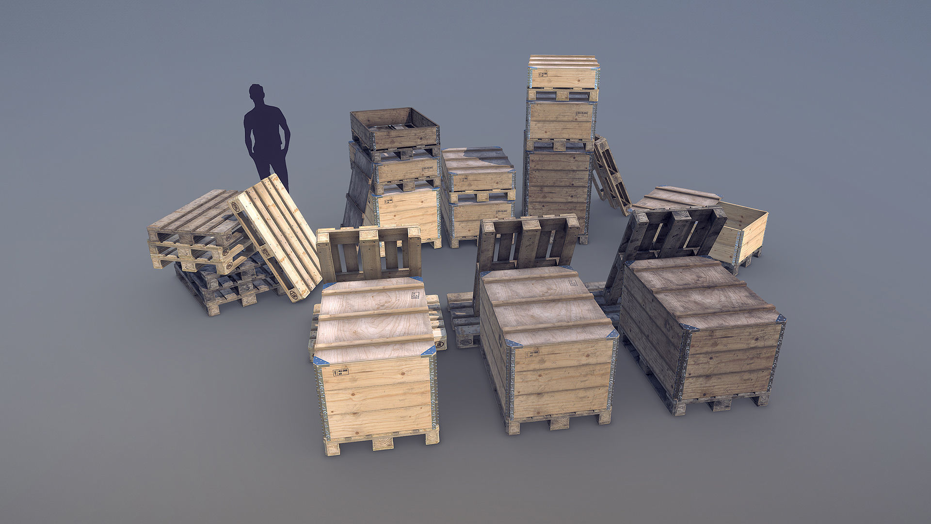 Cargo Wood Pallets Collars Cover EUR EPAL 3D Model Collection_13