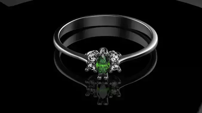 R Ring gold with emerald stone and diamonds