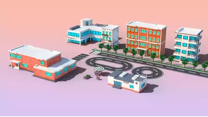 Stylized city pack Low-poly 3D model