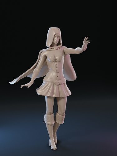 Raven woman in dress and cape 3D print model