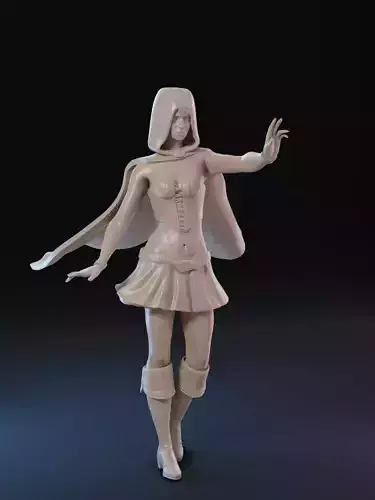 Raven woman in dress and cape 3D print model