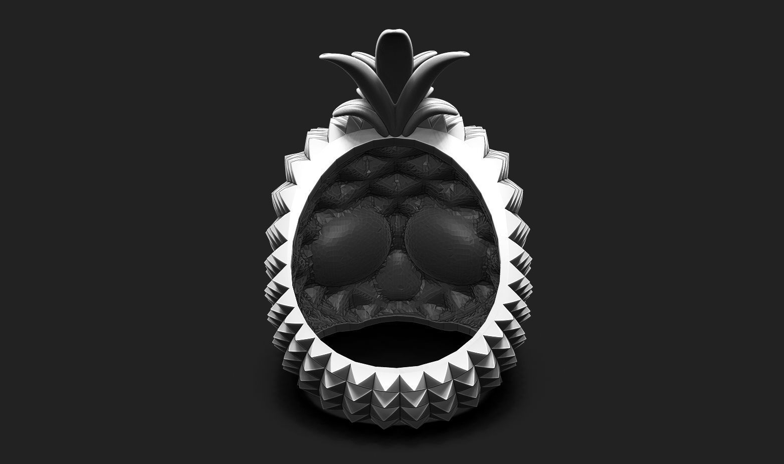 Pineapple Skull Ring 3D print model_3