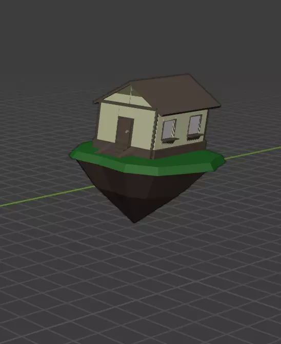 House on an island with interior Low-poly 3D model_0