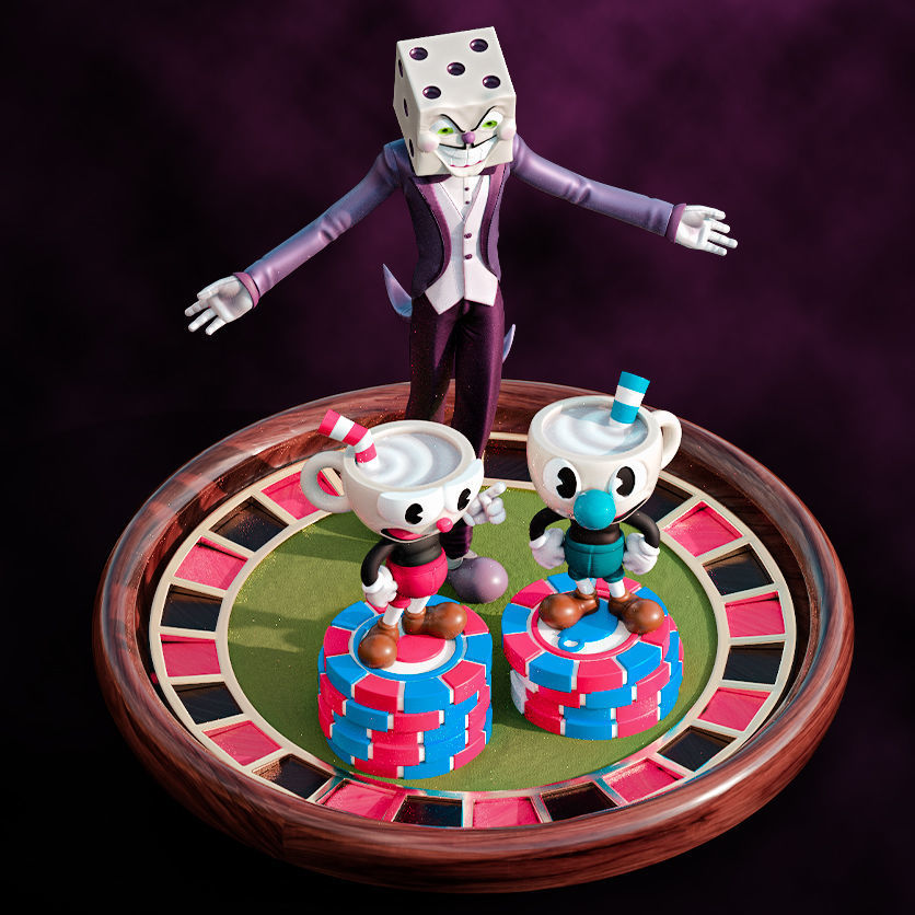 Fanart Cuphead Mugman and Kingdice - Diorama 3D print model_8