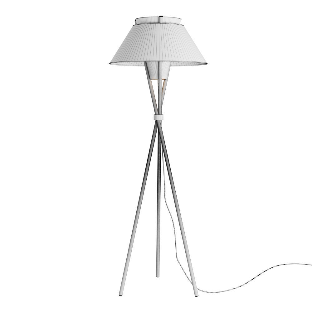 Floor lamp with three uprights and textile shade 3D model_1