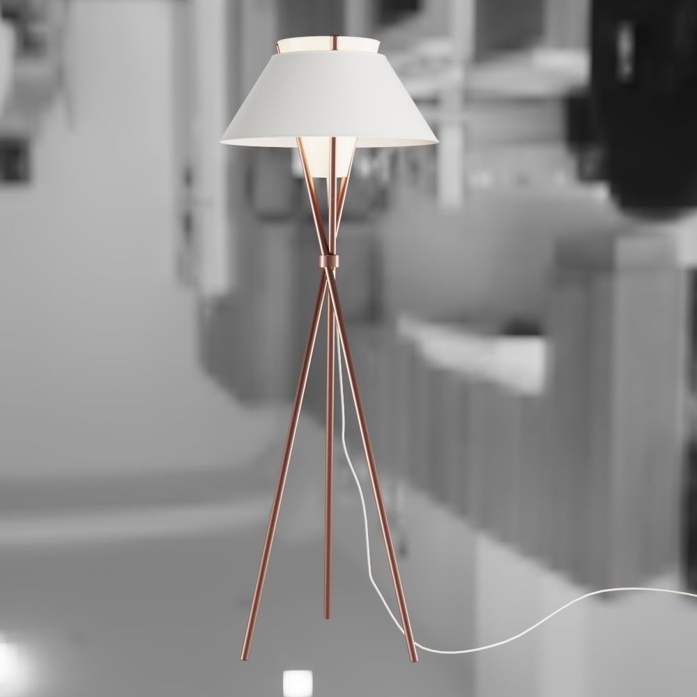 Floor lamp with three uprights and textile shade 3D model_3