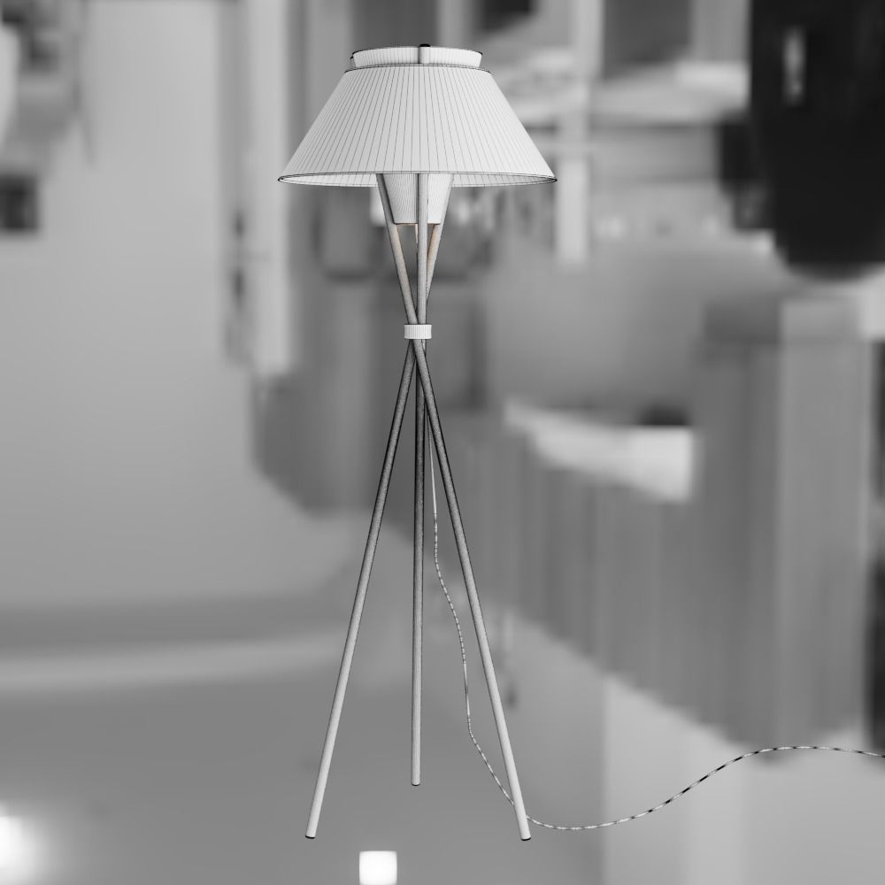 Floor lamp with three uprights and textile shade 3D model_2