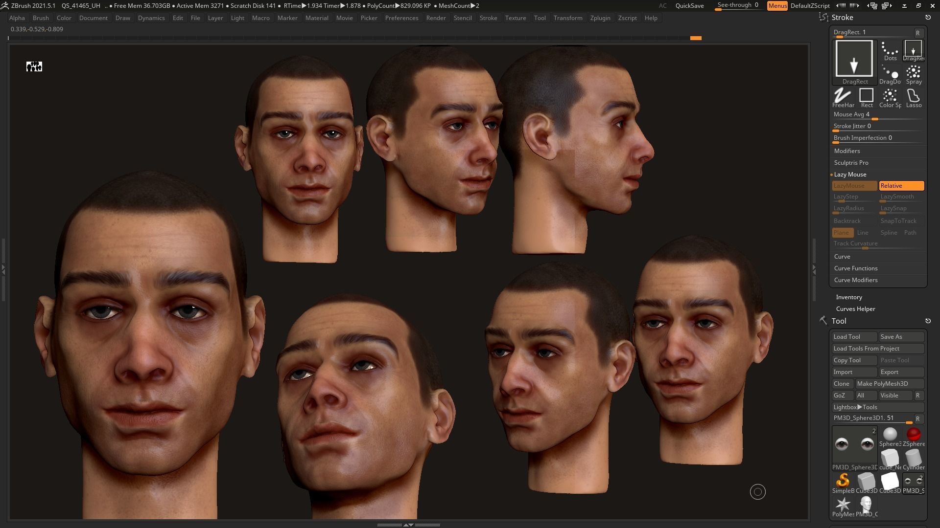 Human man head character zbrush 01 3D model_2