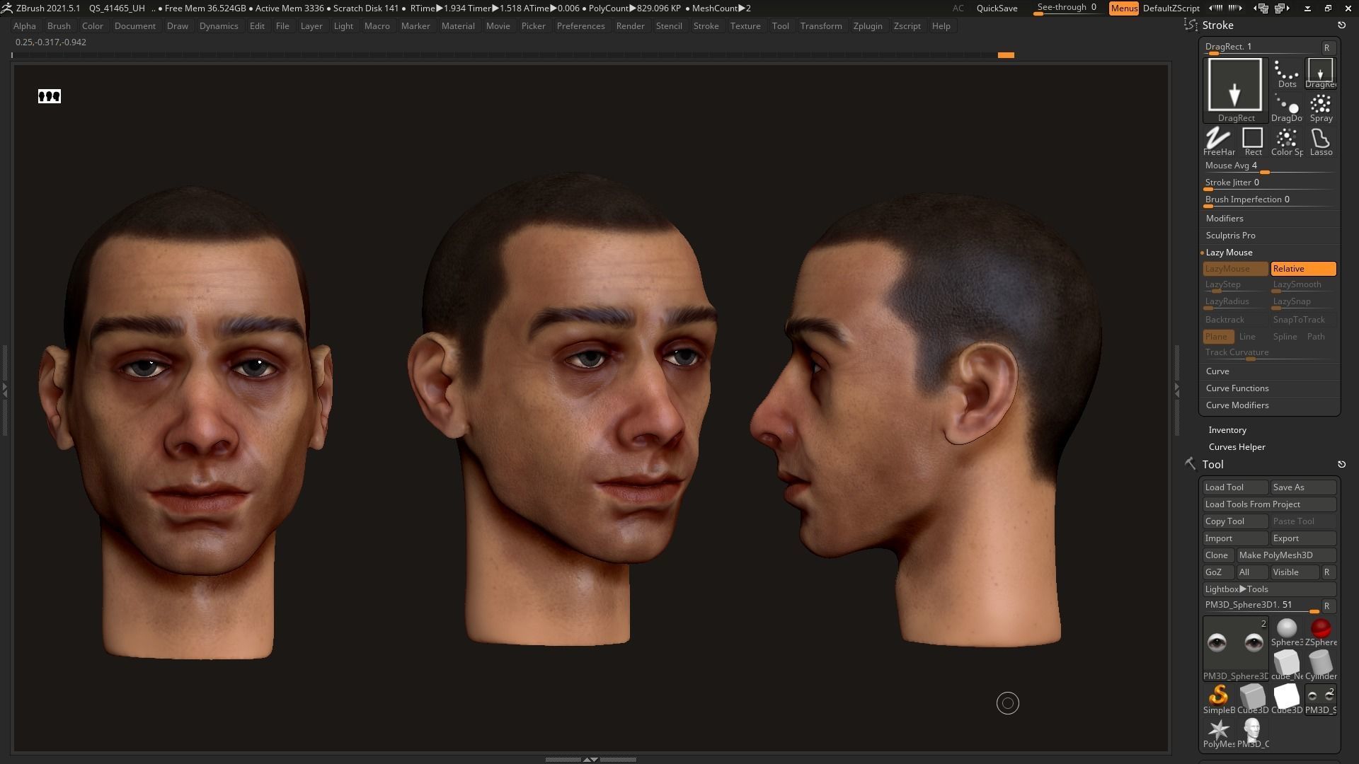 Human man head character zbrush 01 3D model_1