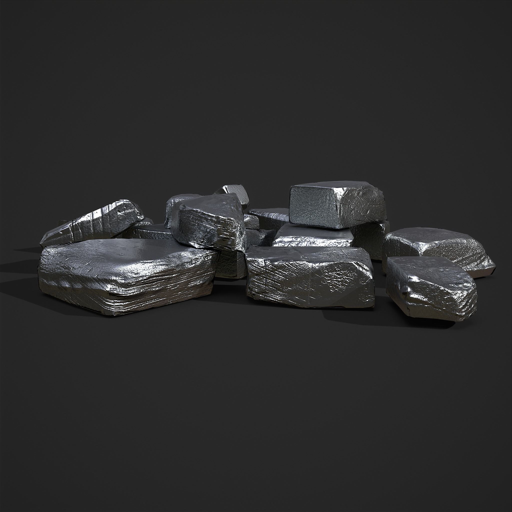 Pewter Chunks Low-poly 3D model_11