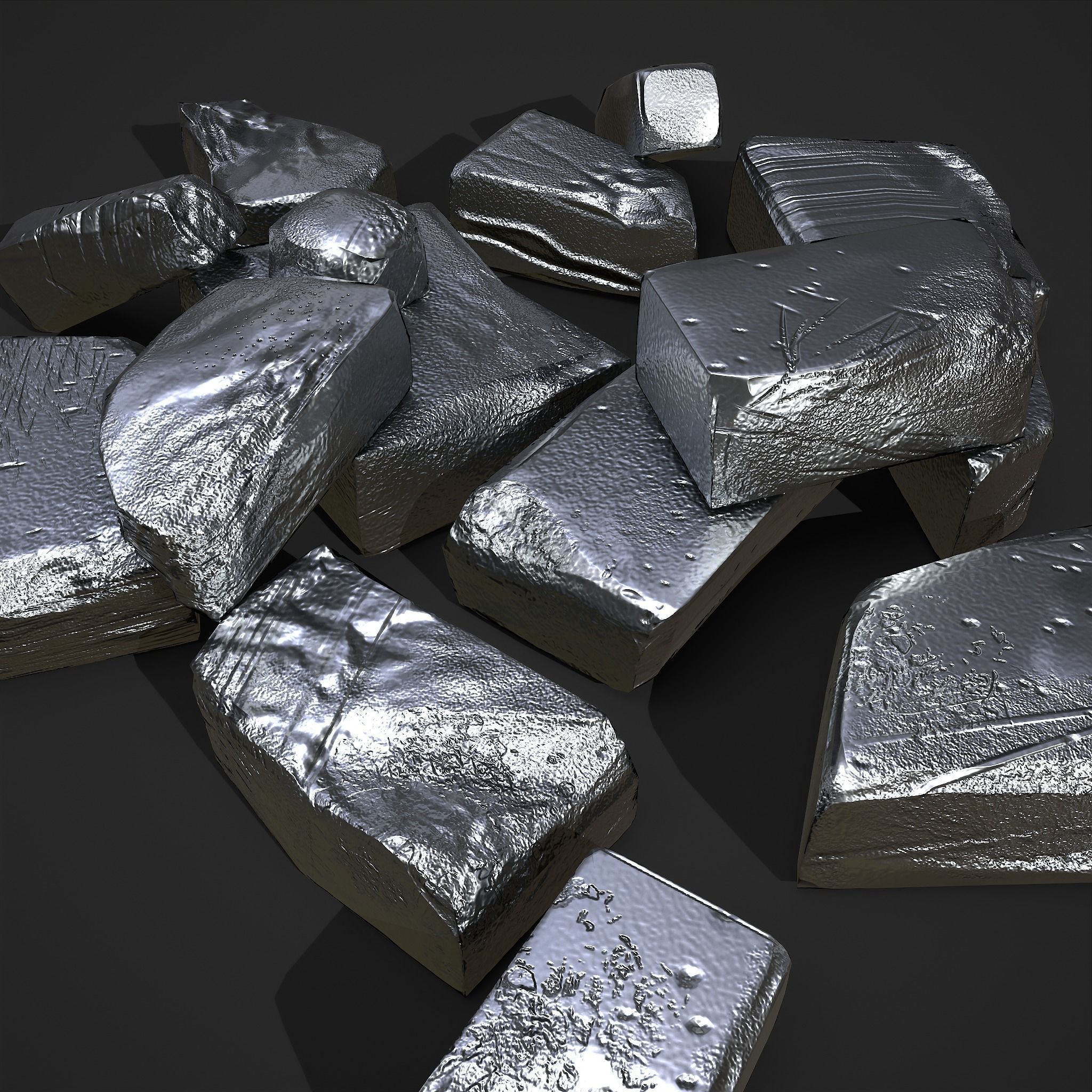 Pewter Chunks Low-poly 3D model_7