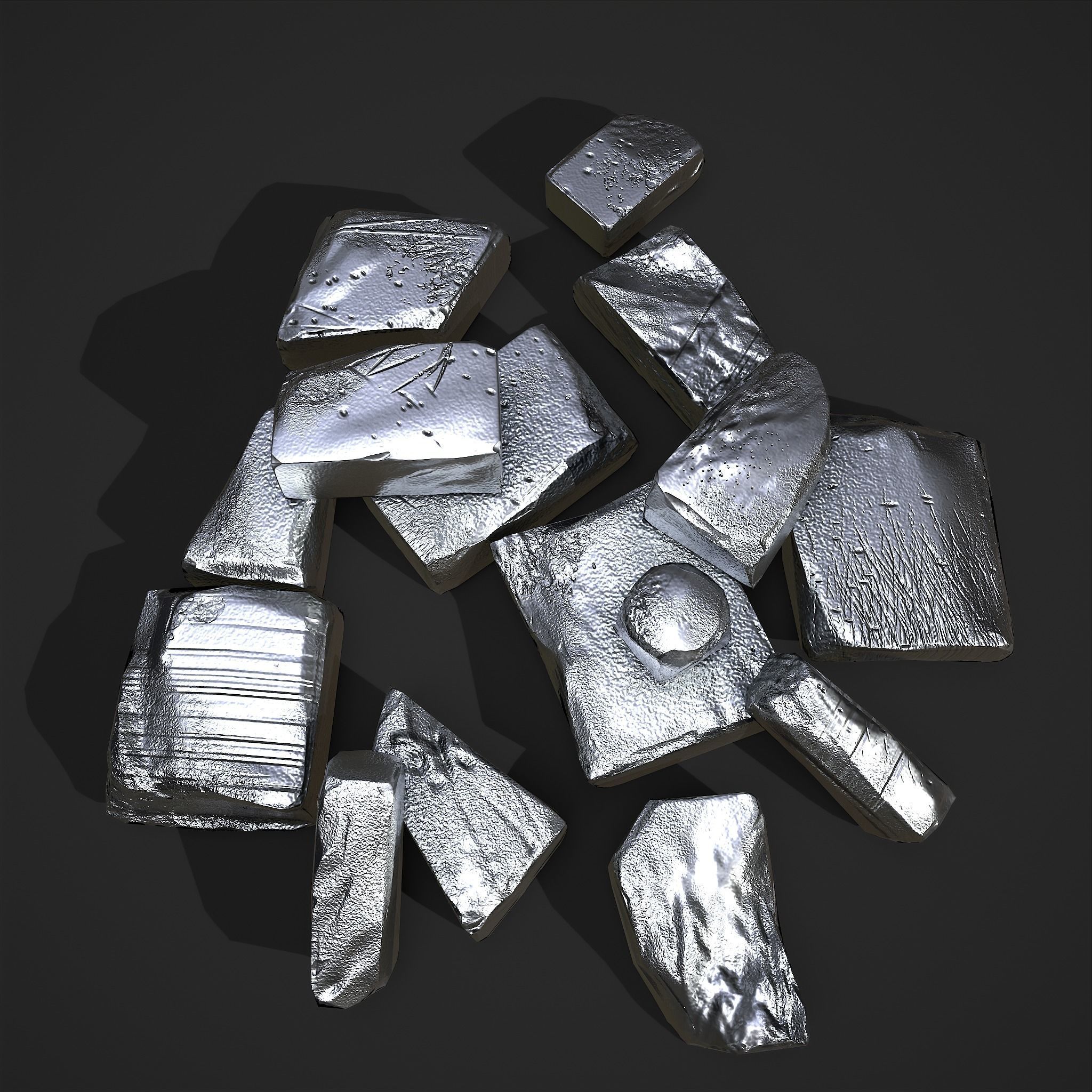 Pewter Chunks Low-poly 3D model_5