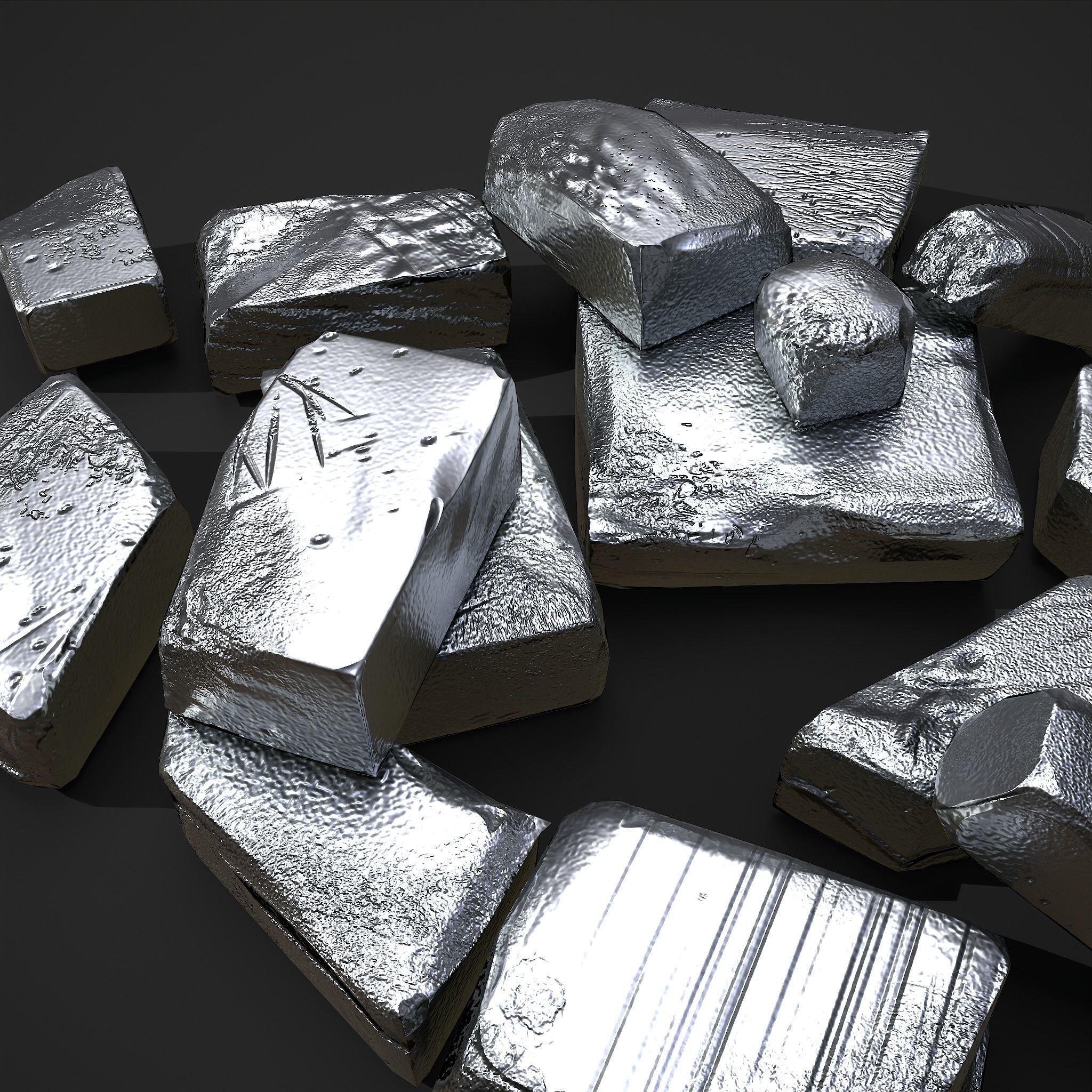 Pewter Chunks Low-poly 3D model_8