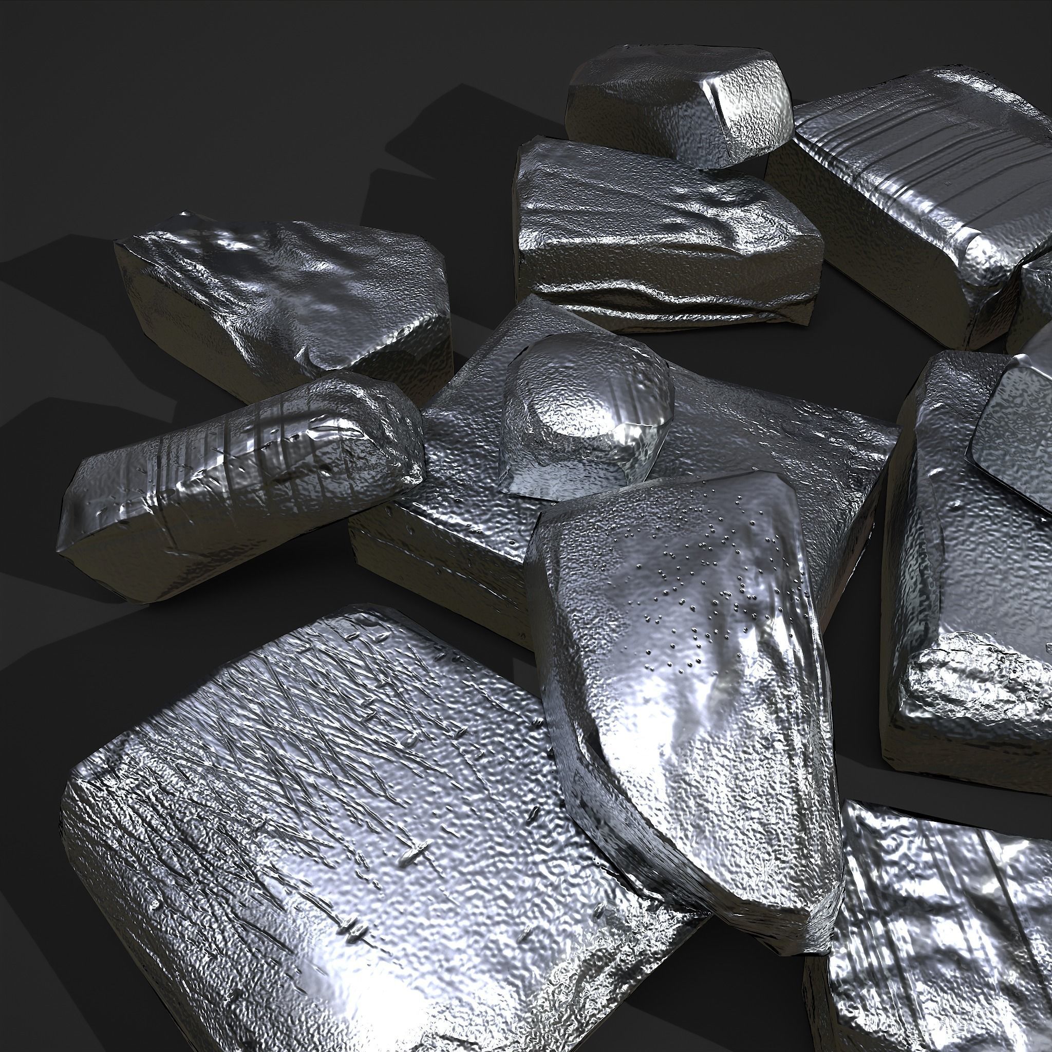 Pewter Chunks Low-poly 3D model_14