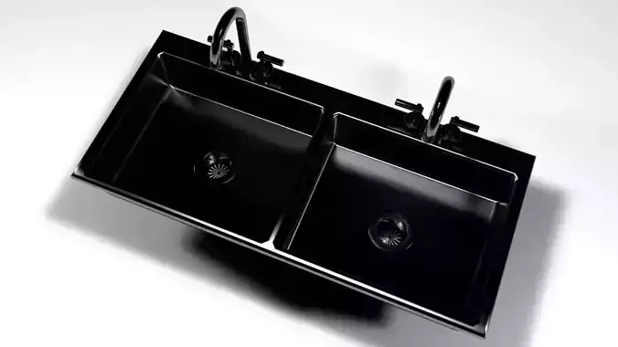 Dual sink basin with faucets