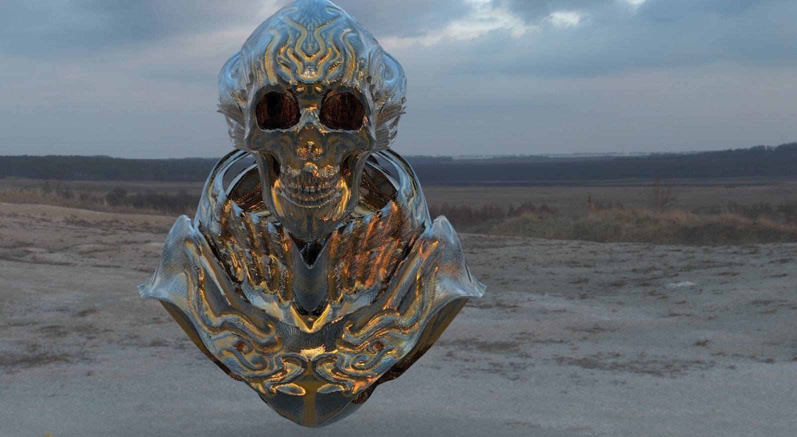 Scull Bust Ornate 3D model_1