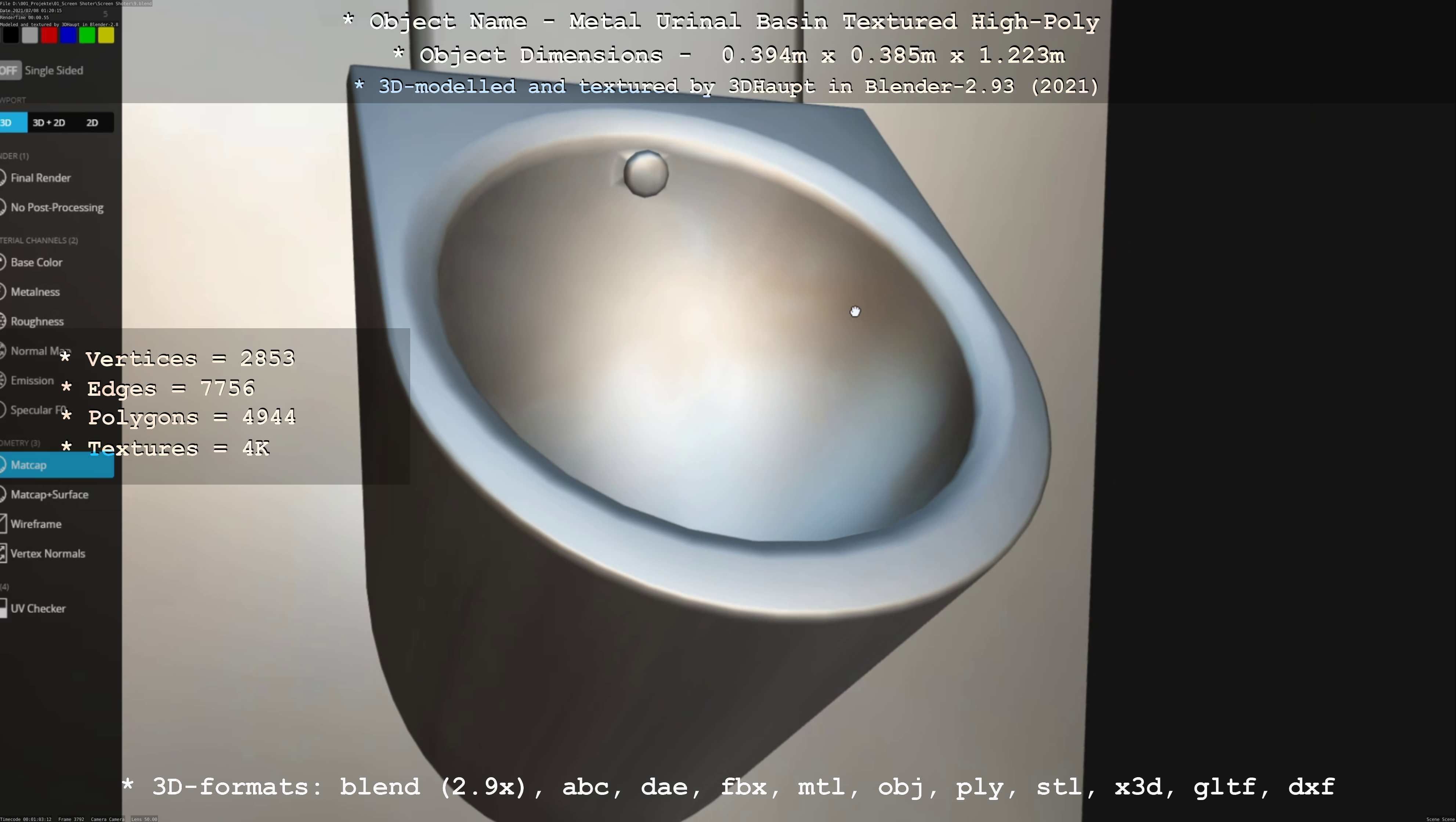 Metal Urinal Basin Textured High-Poly Version 3D model_17