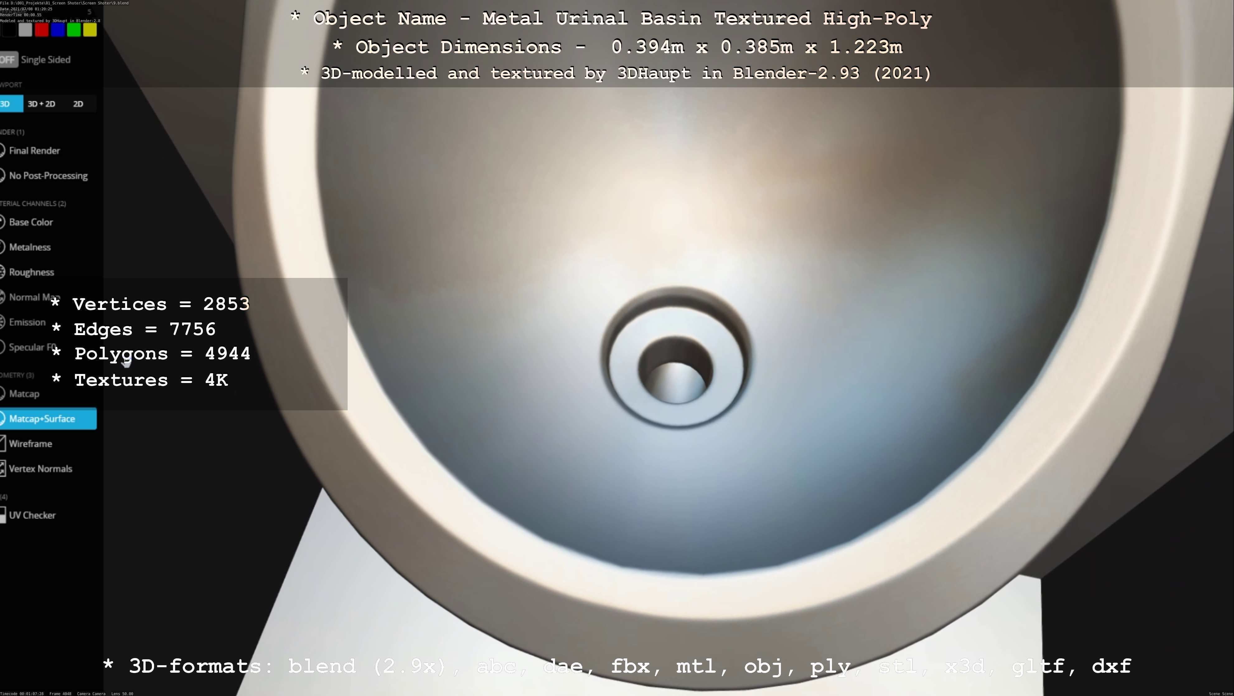 Metal Urinal Basin Textured High-Poly Version 3D model_45