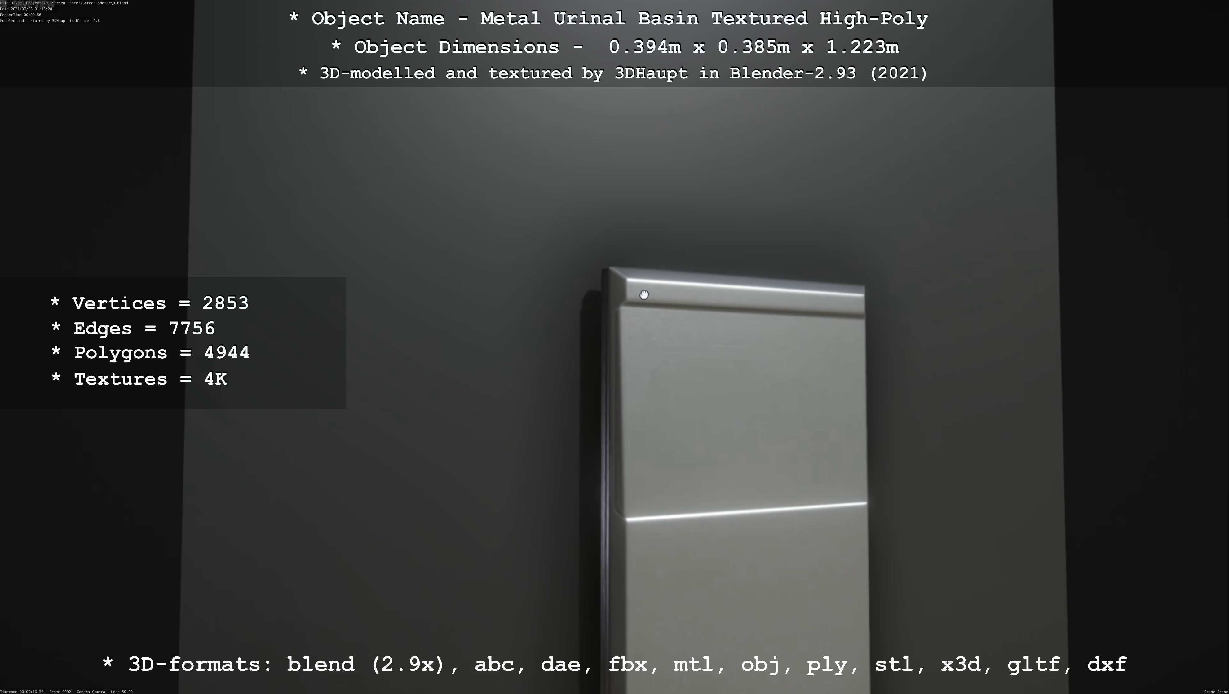 Metal Urinal Basin Textured High-Poly Version 3D model_29