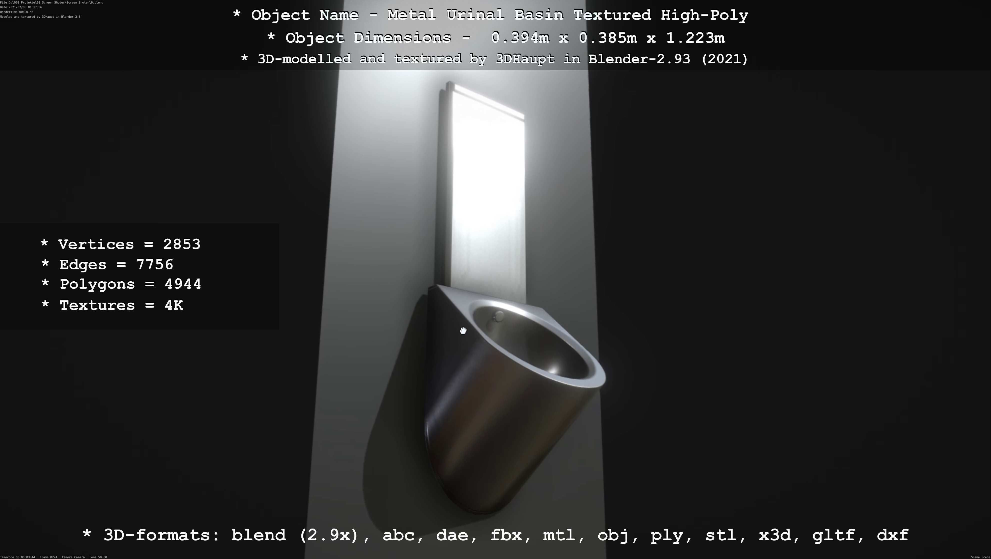 Metal Urinal Basin Textured High-Poly Version 3D model_71