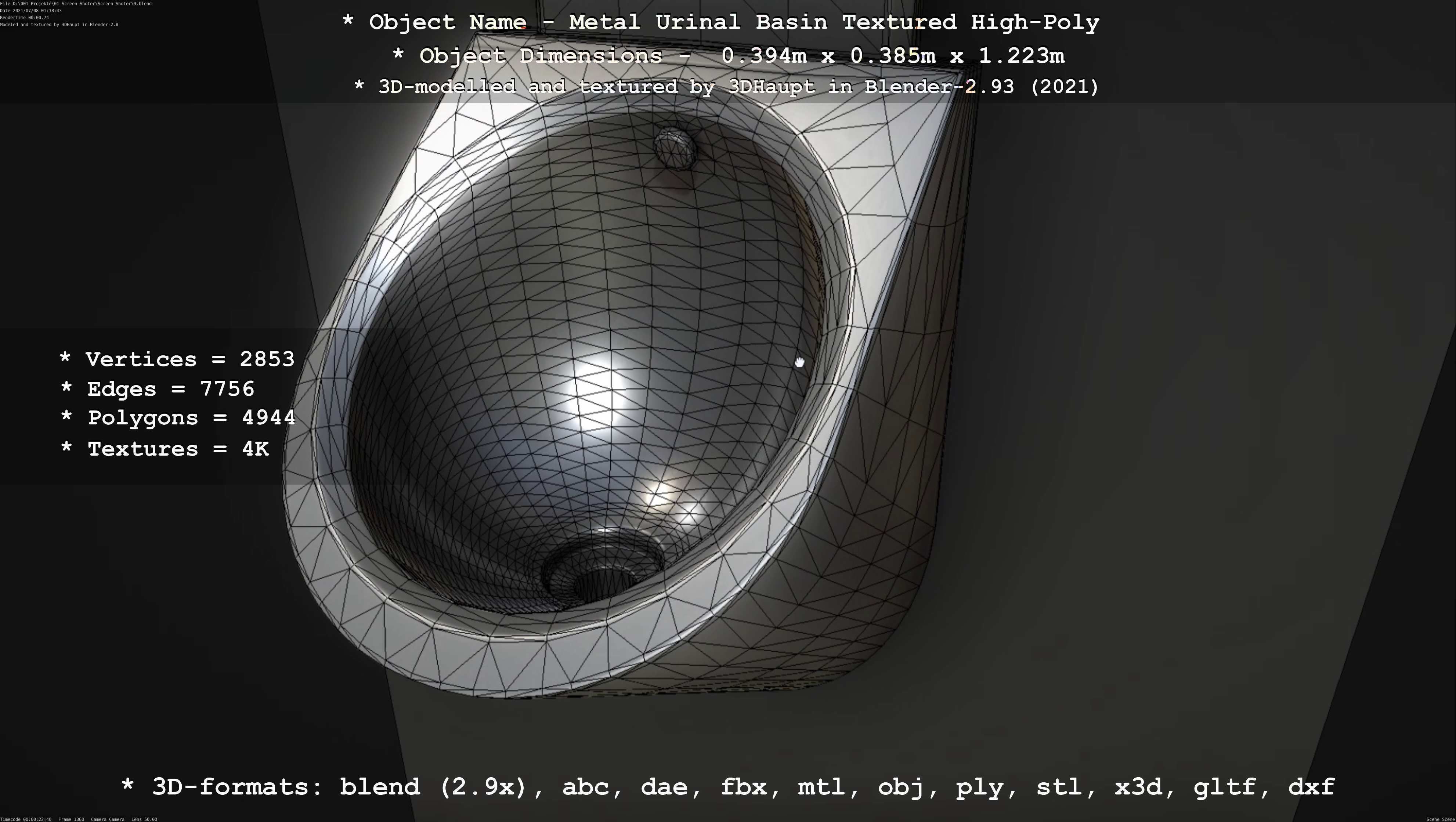 Metal Urinal Basin Textured High-Poly Version 3D model_108