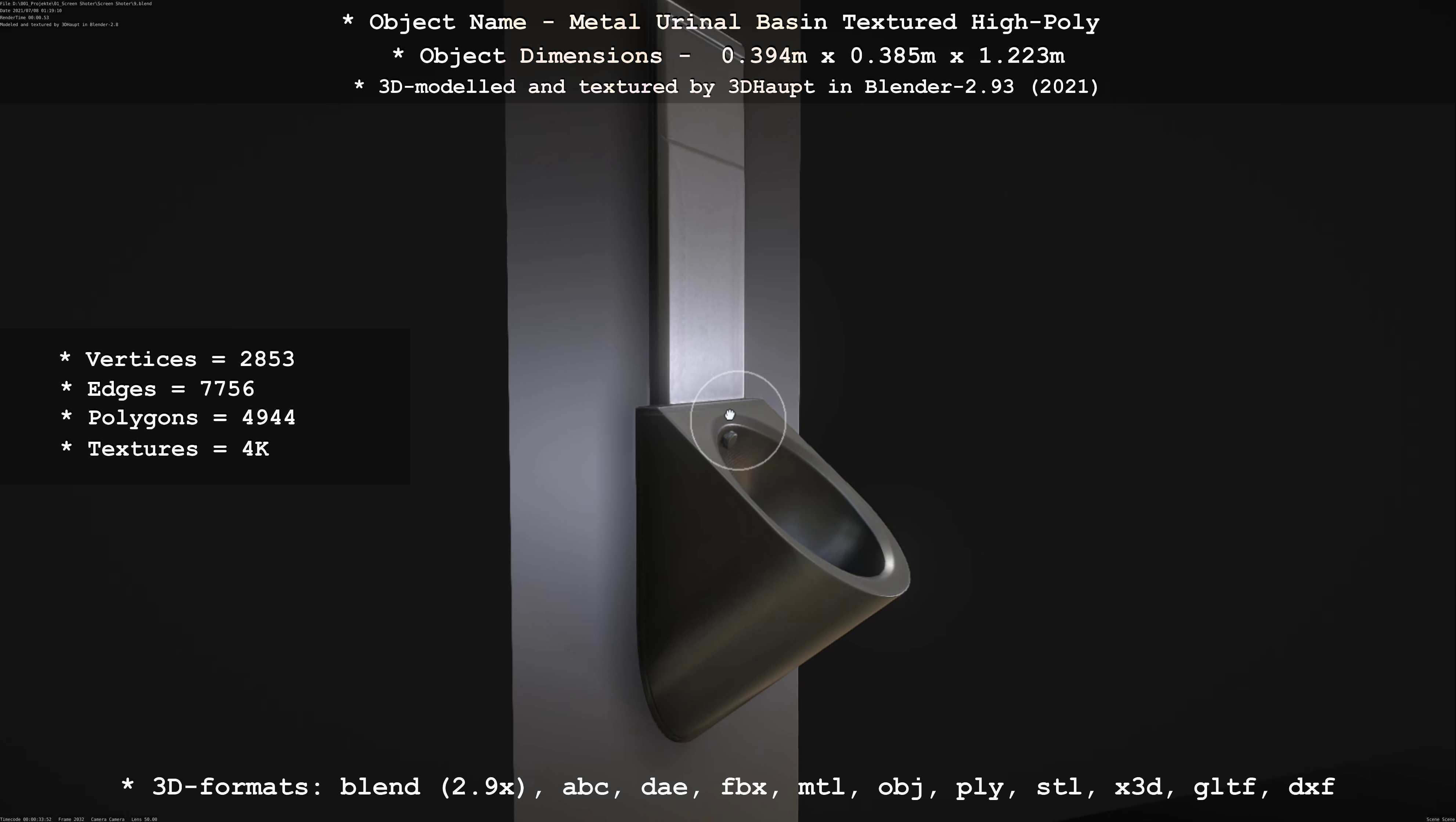 Metal Urinal Basin Textured High-Poly Version 3D model_42