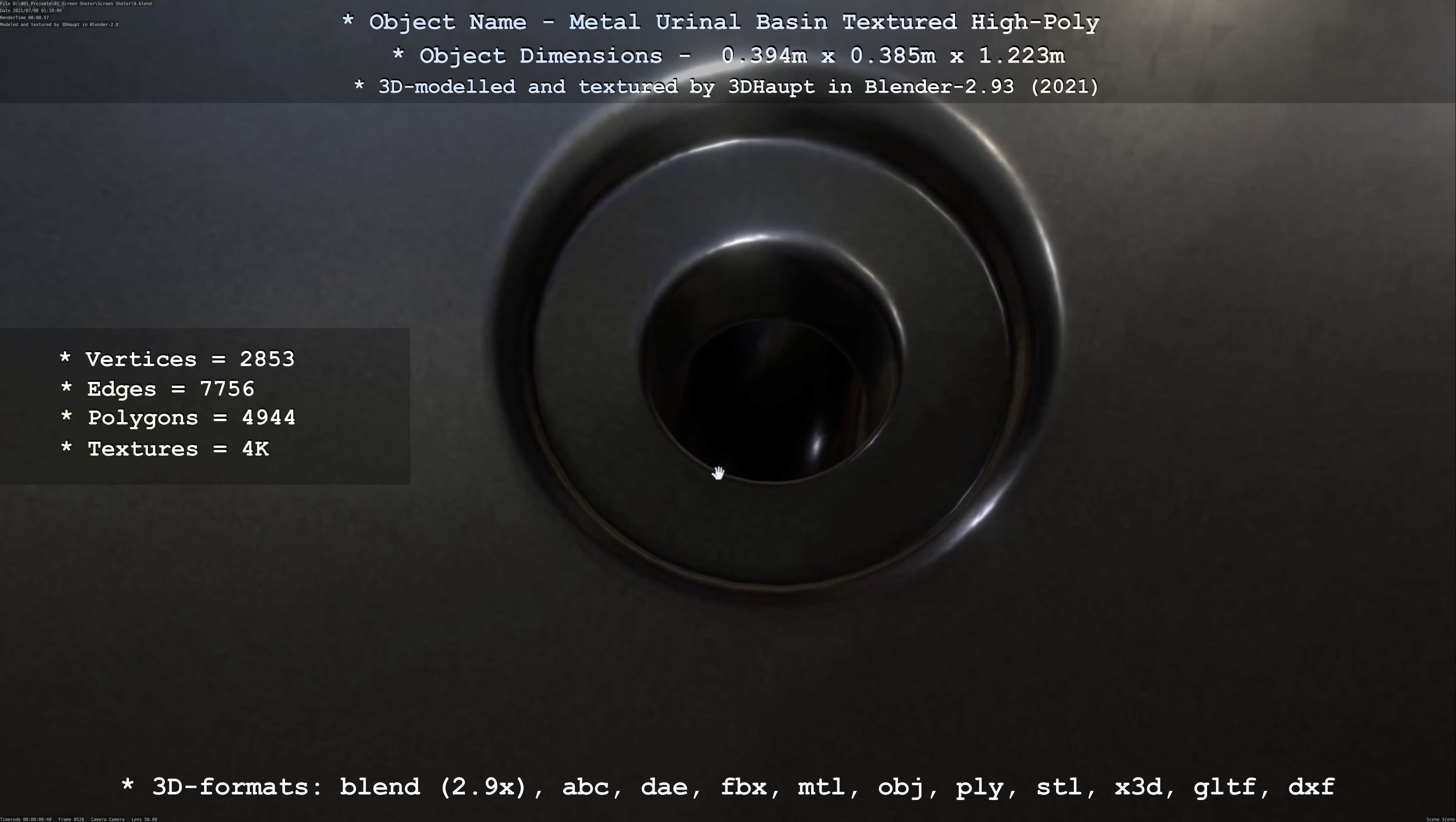 Metal Urinal Basin Textured High-Poly Version 3D model_81