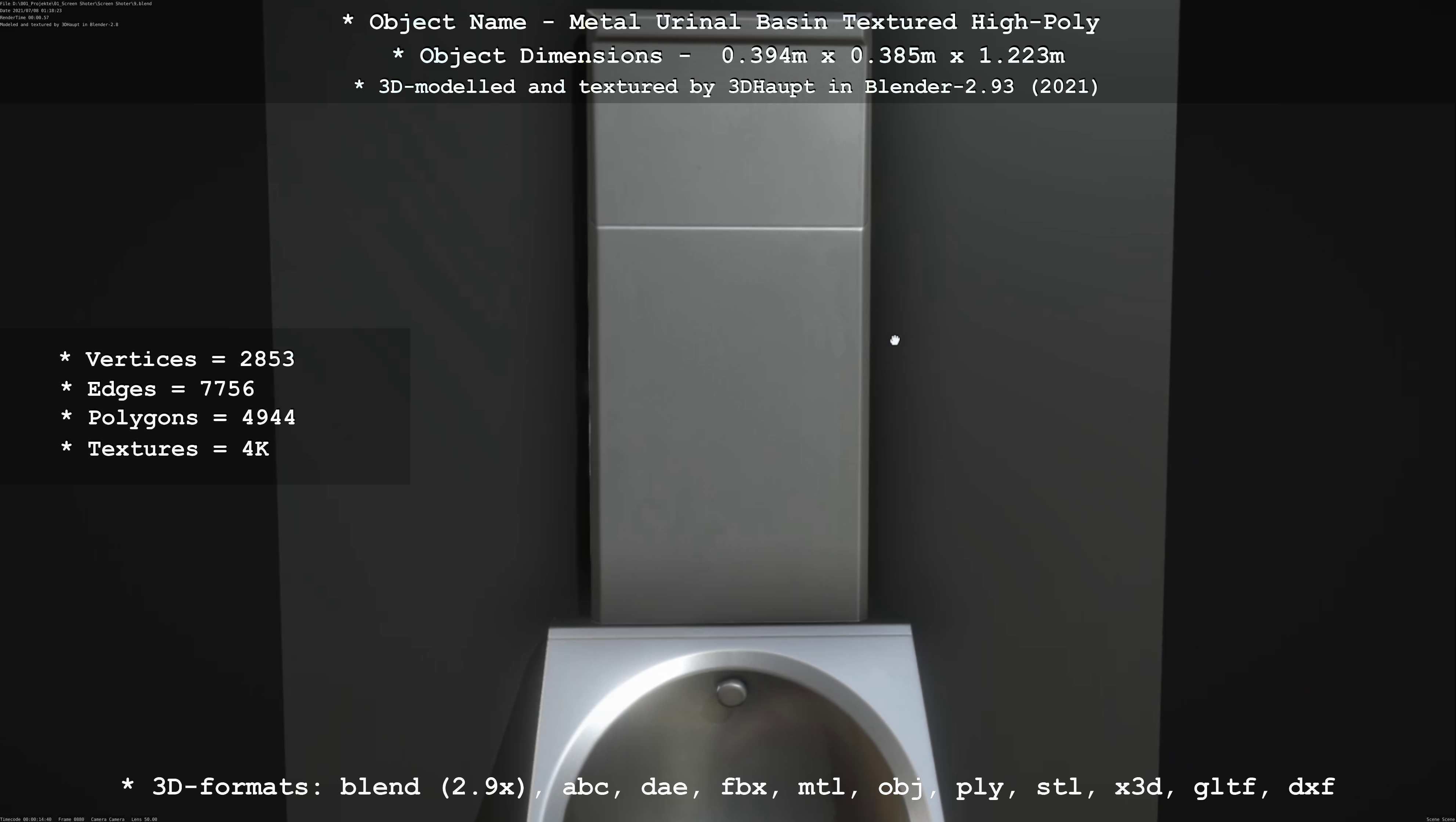 Metal Urinal Basin Textured High-Poly Version 3D model_92