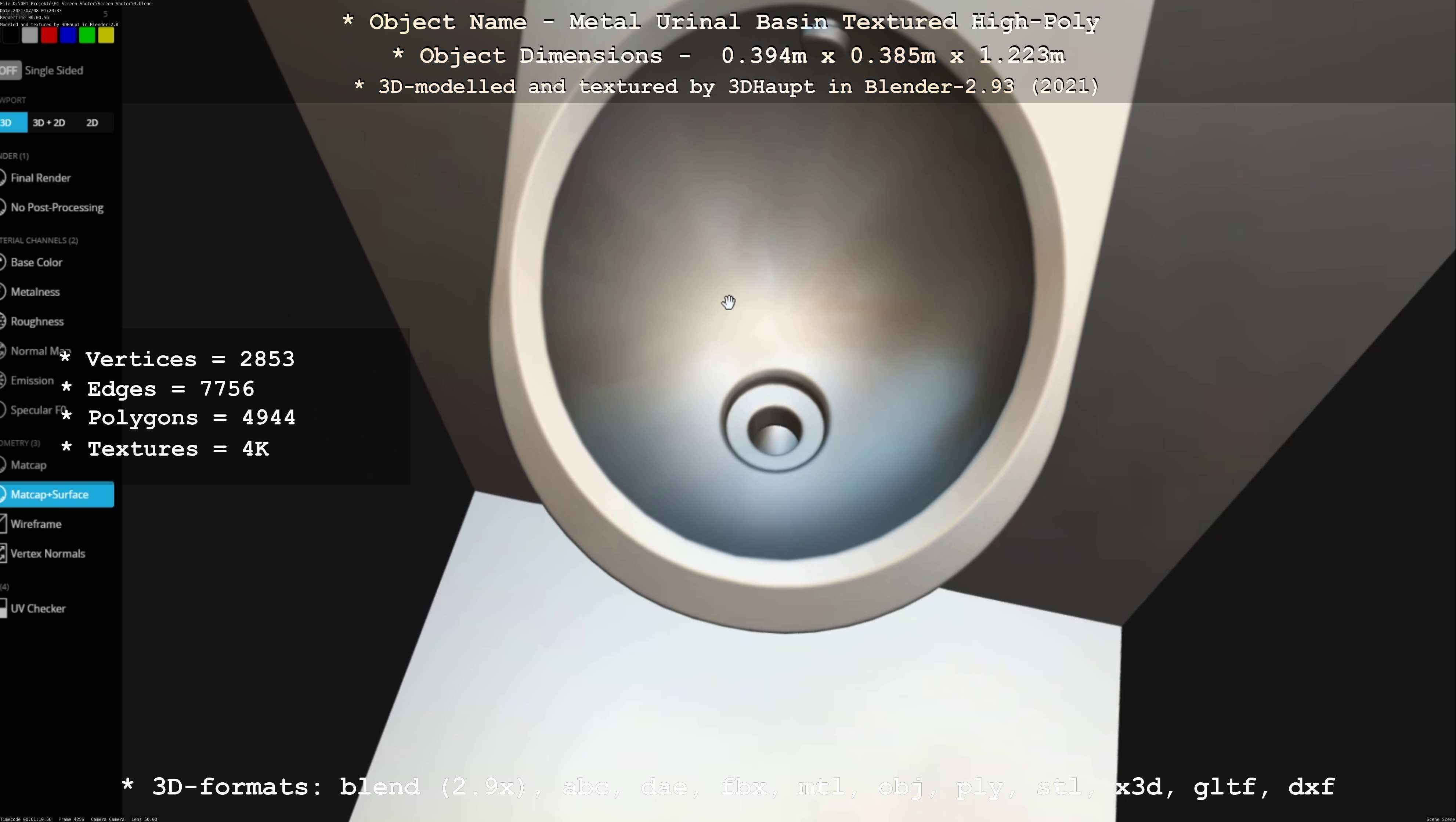 Metal Urinal Basin Textured High-Poly Version 3D model_52