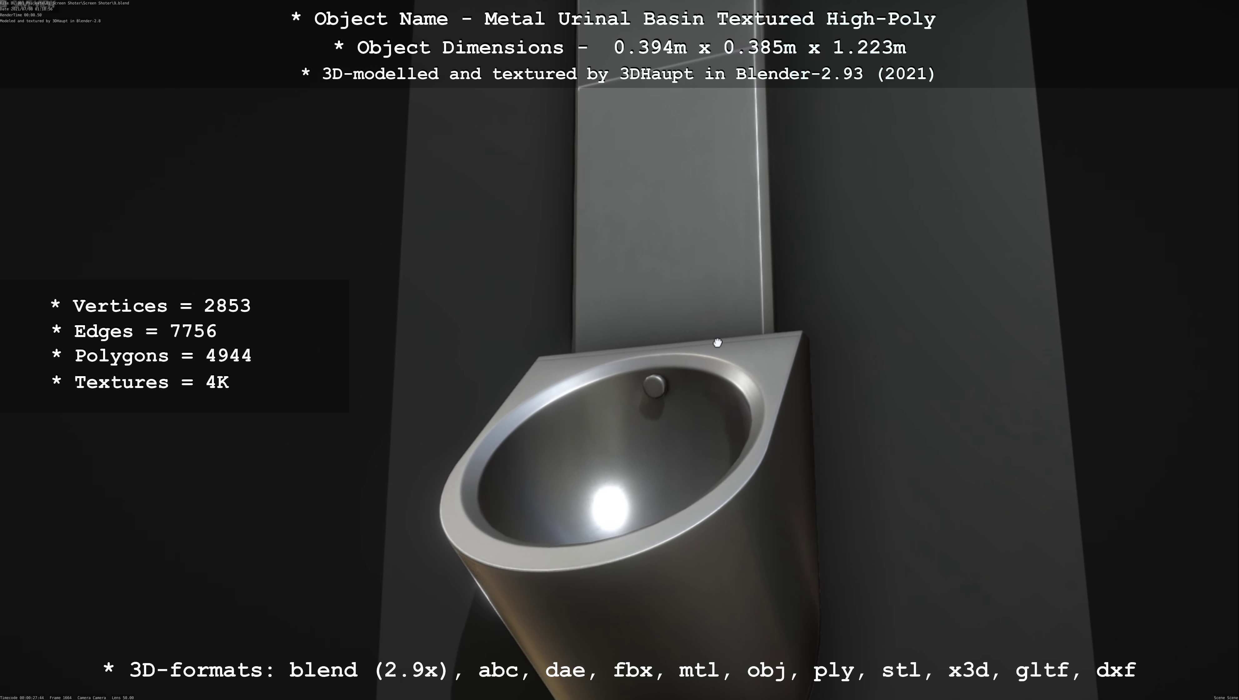 Metal Urinal Basin Textured High-Poly Version 3D model_109