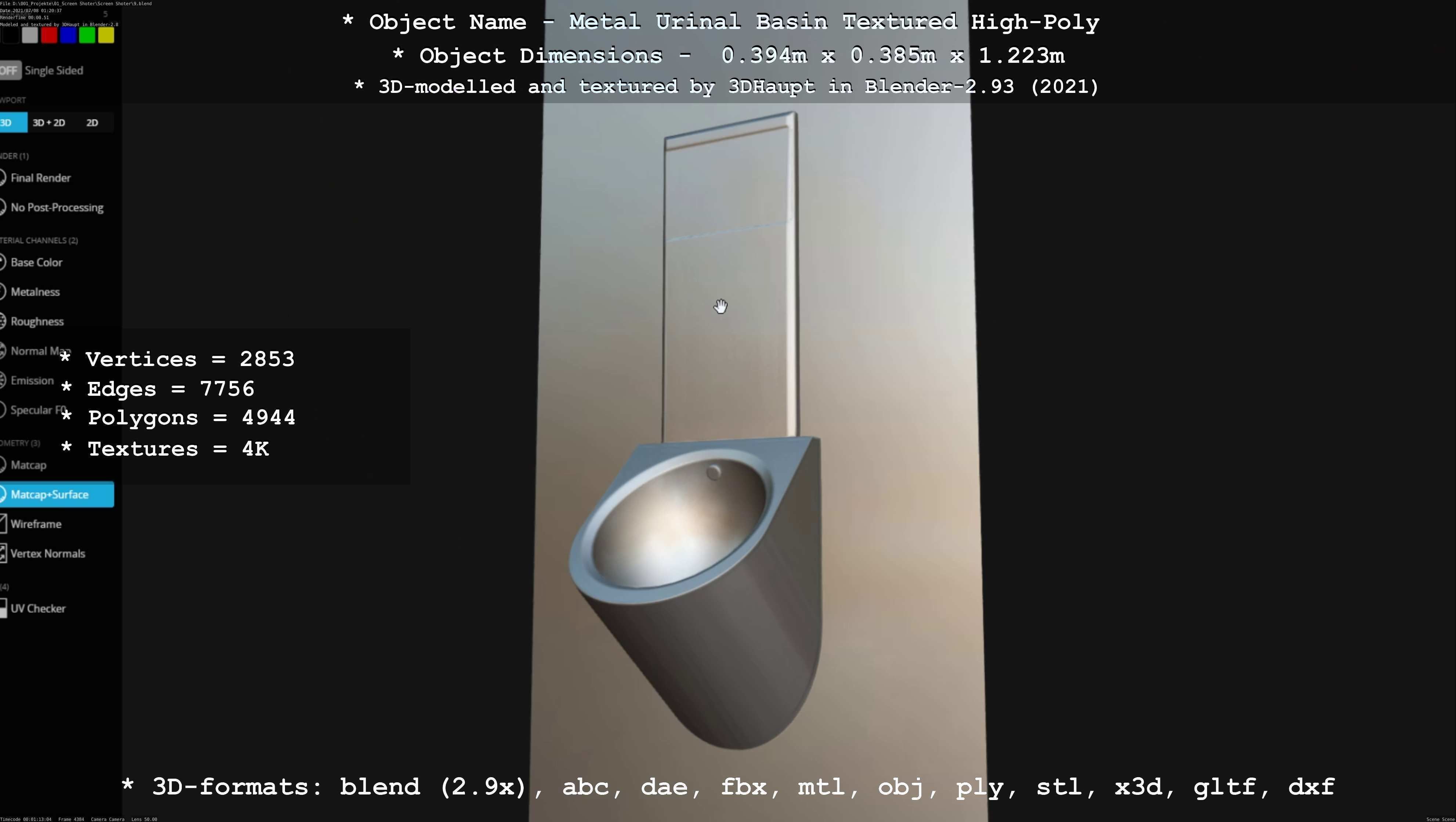 Metal Urinal Basin Textured High-Poly Version 3D model_57