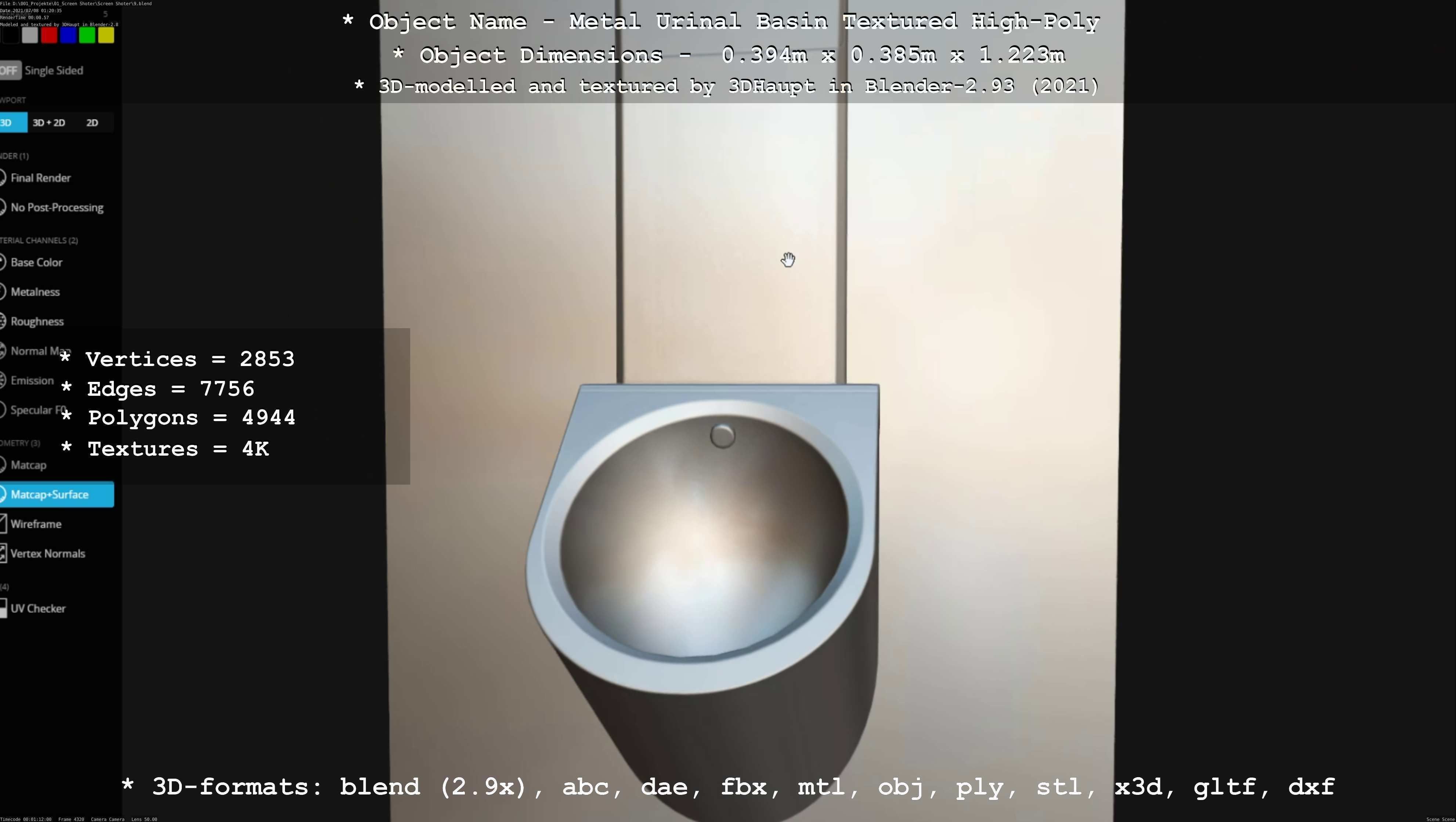 Metal Urinal Basin Textured High-Poly Version 3D model_55