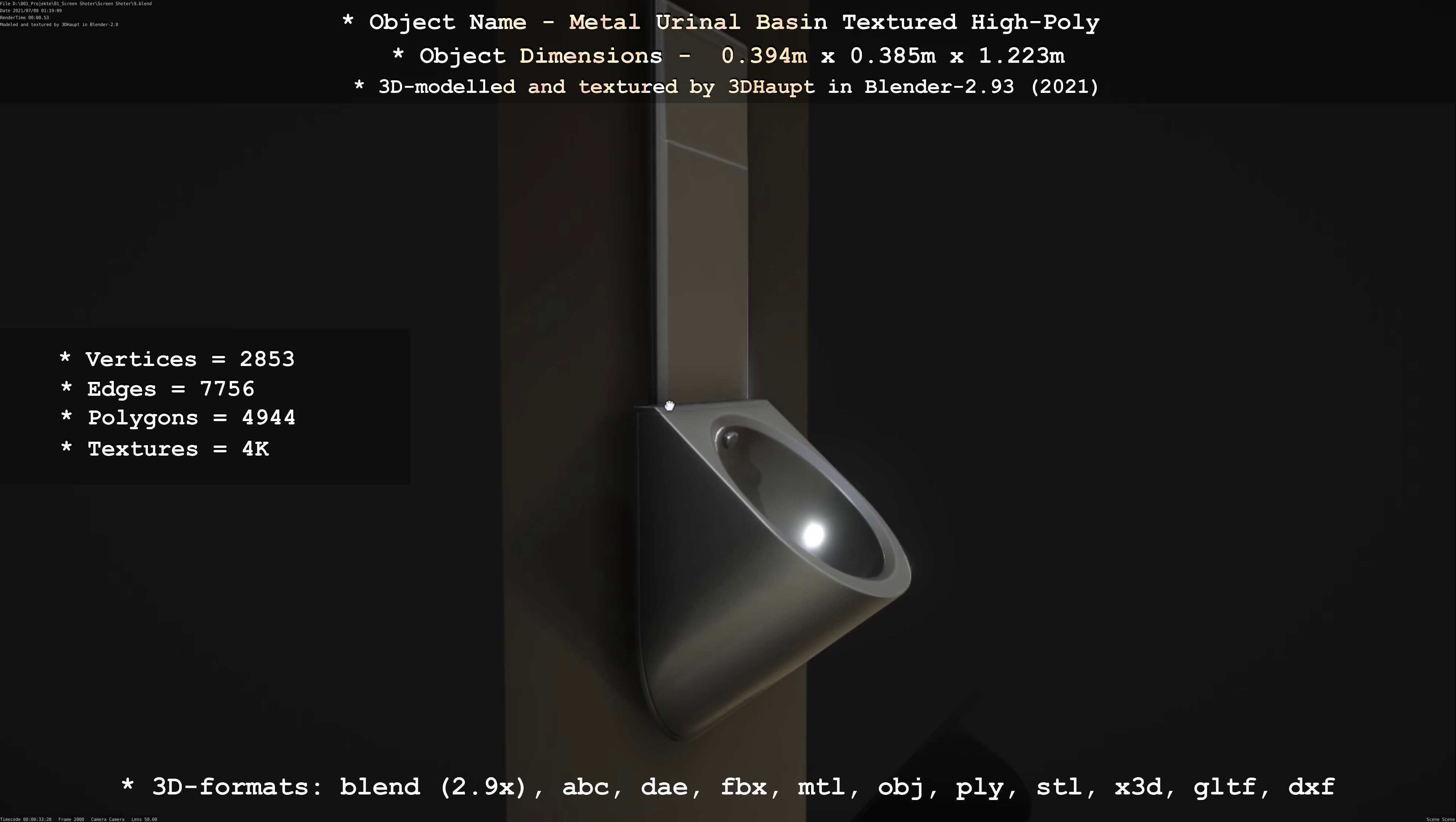 Metal Urinal Basin Textured High-Poly Version 3D model_41