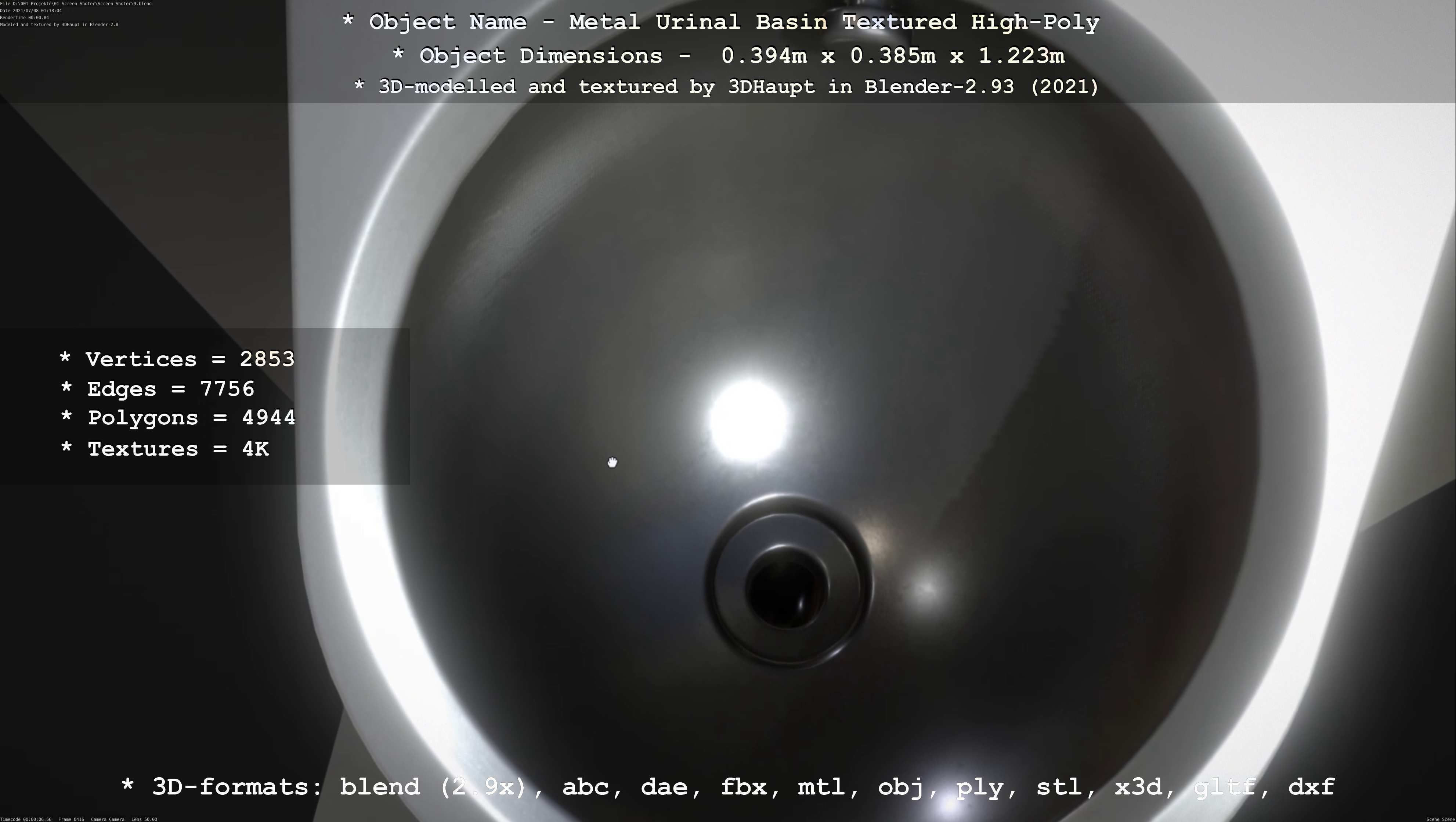 Metal Urinal Basin Textured High-Poly Version 3D model_77