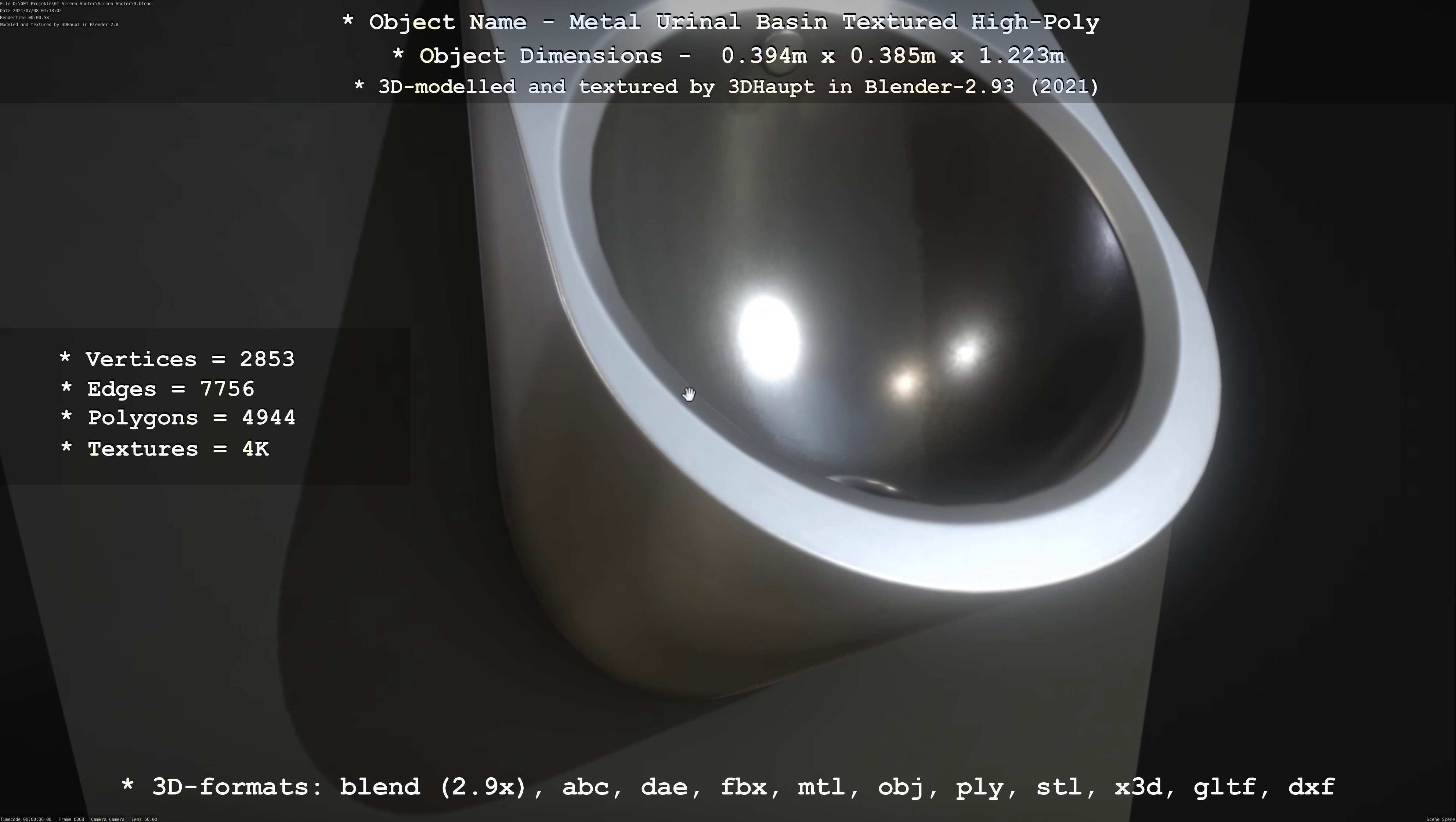 Metal Urinal Basin Textured High-Poly Version 3D model_13