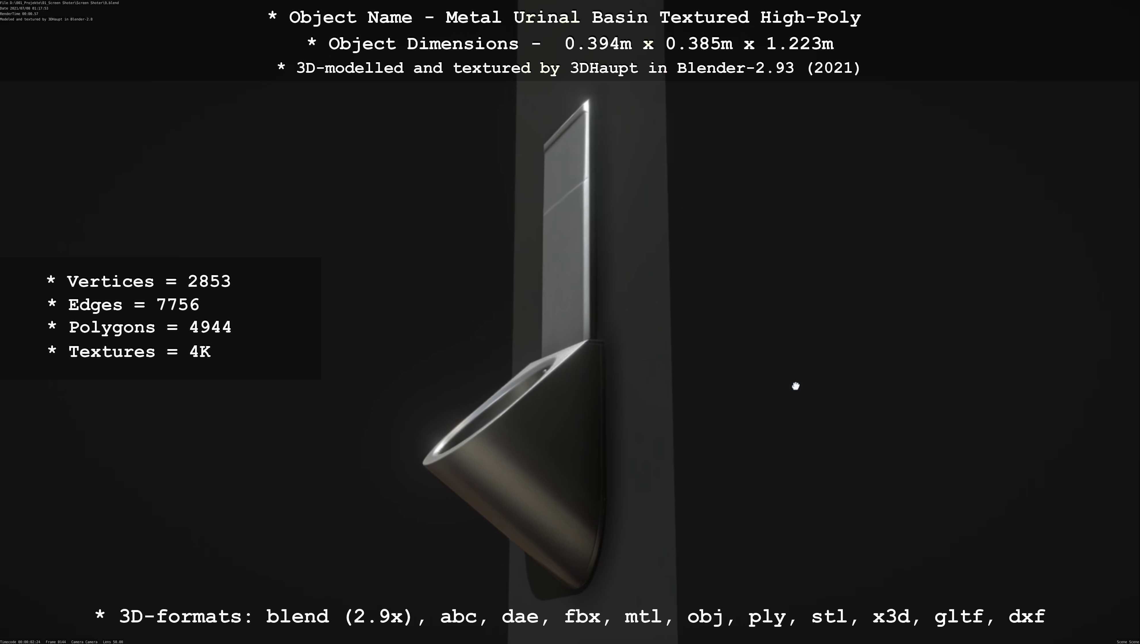 Metal Urinal Basin Textured High-Poly Version 3D model_25