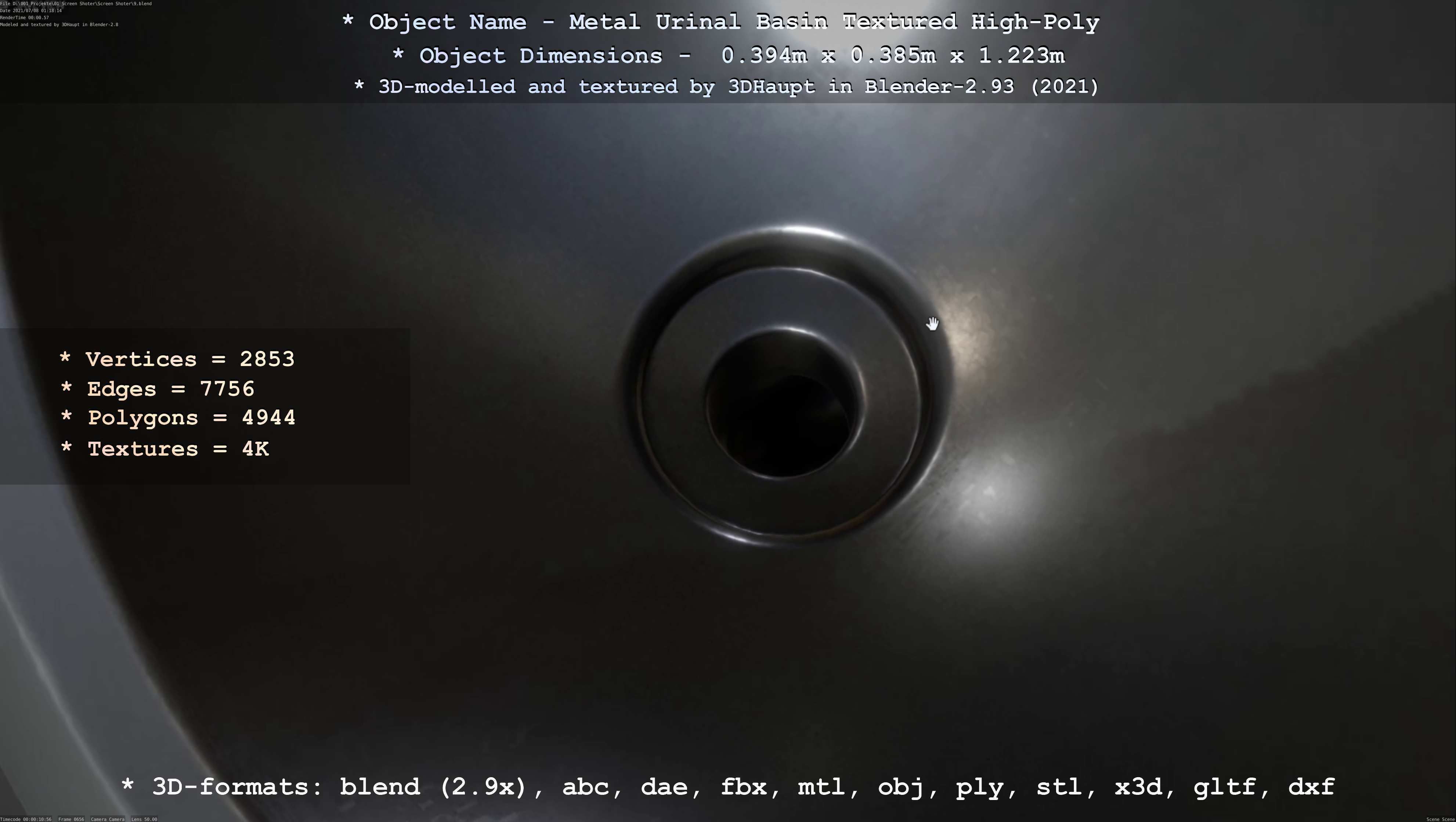 Metal Urinal Basin Textured High-Poly Version 3D model_85