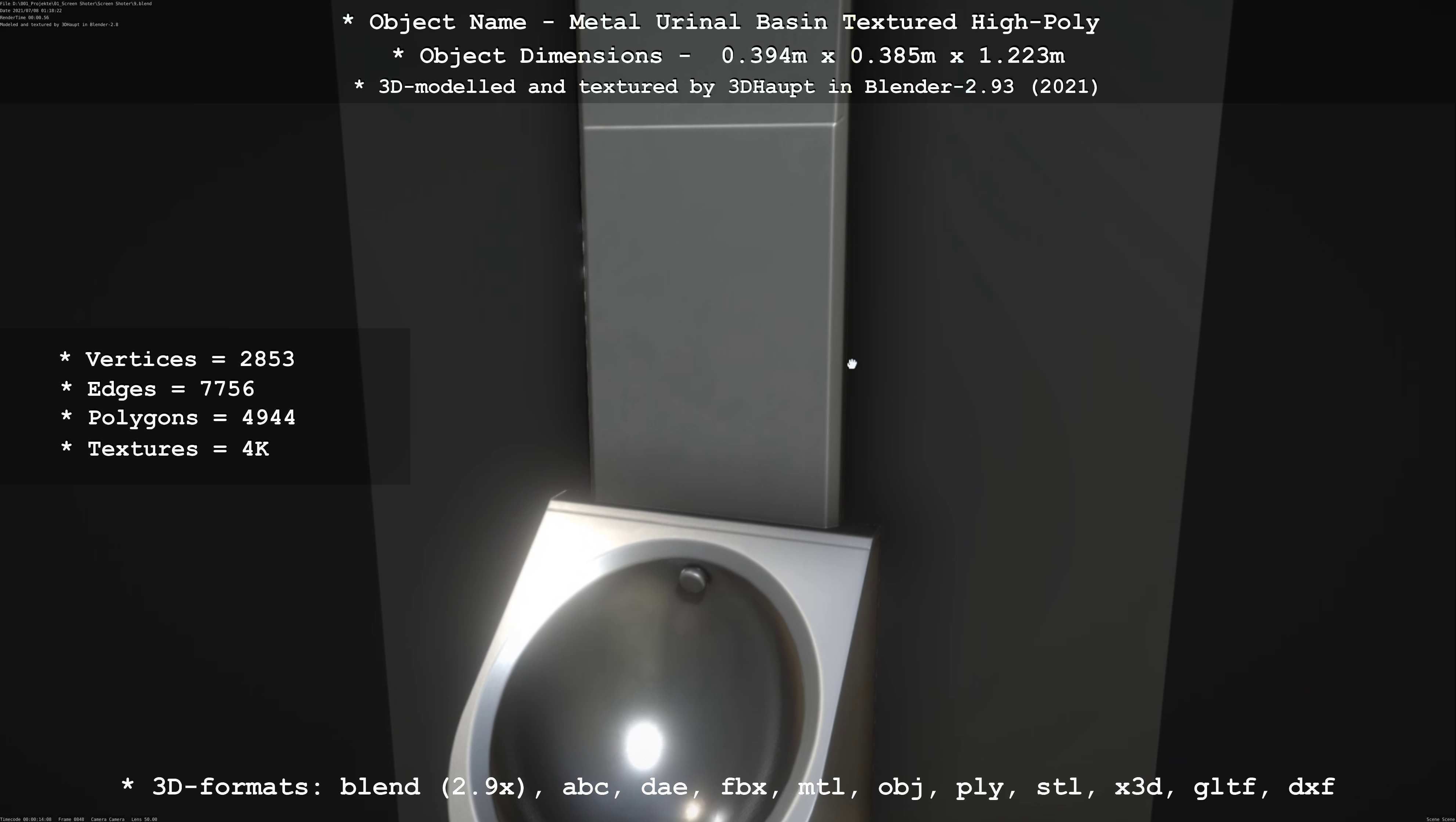 Metal Urinal Basin Textured High-Poly Version 3D model_28