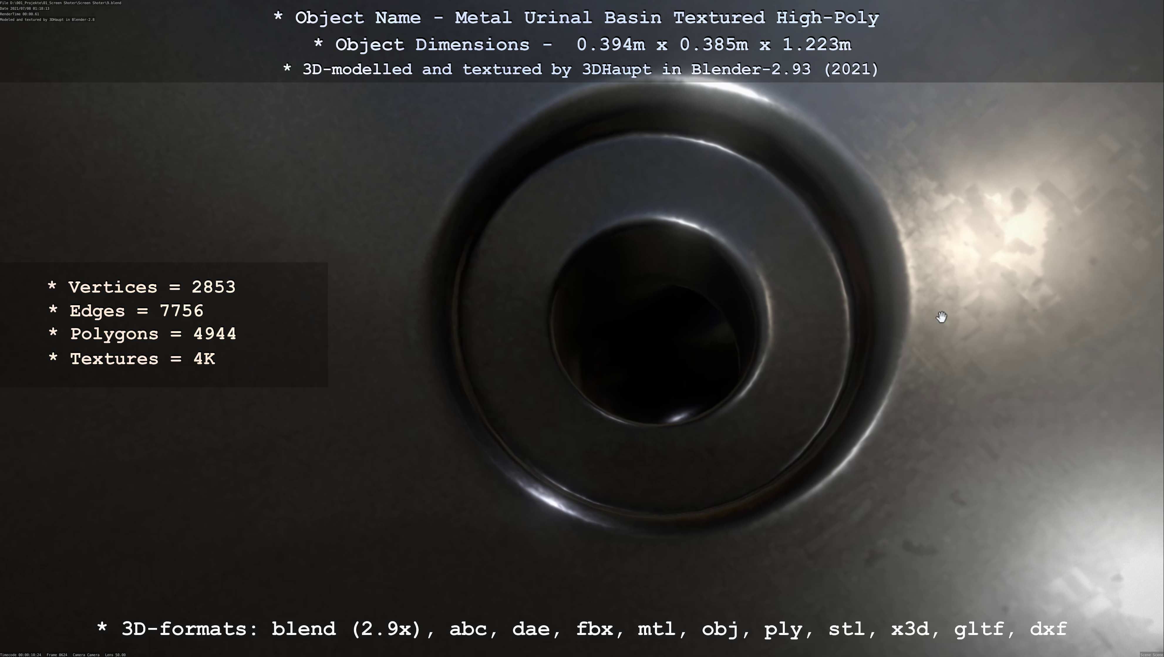 Metal Urinal Basin Textured High-Poly Version 3D model_84