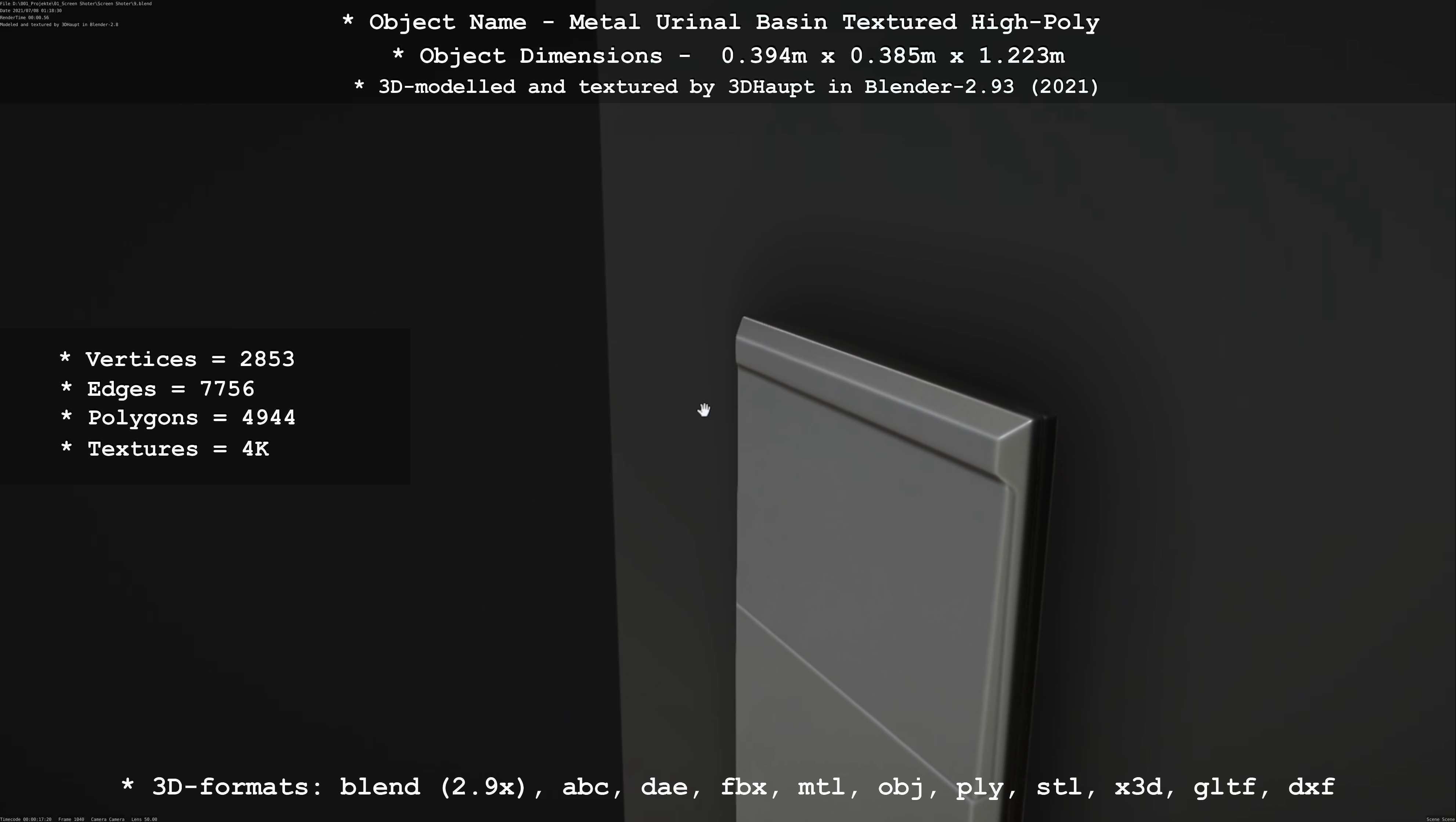Metal Urinal Basin Textured High-Poly Version 3D model_97
