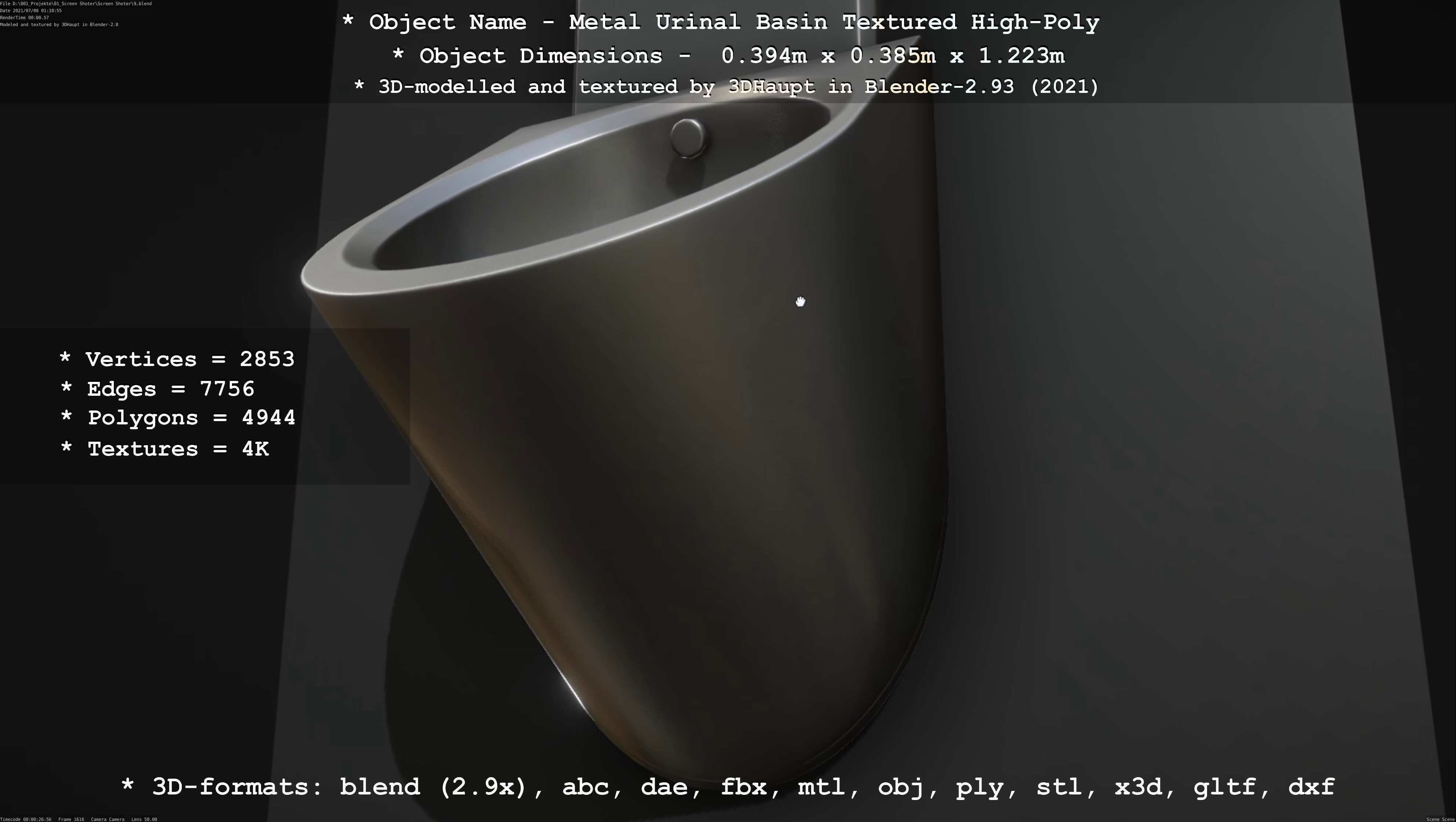 Metal Urinal Basin Textured High-Poly Version 3D model_5