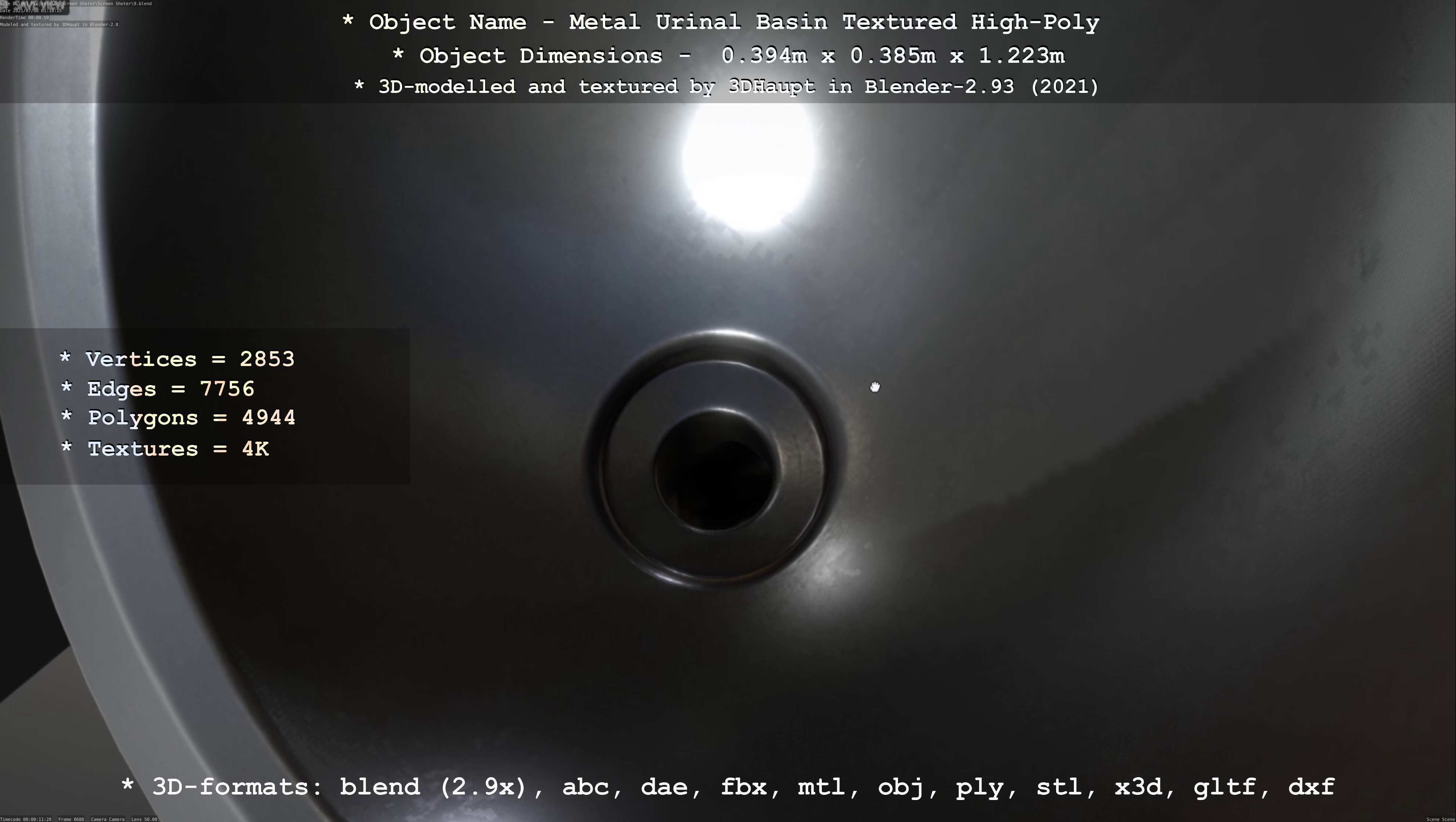 Metal Urinal Basin Textured High-Poly Version 3D model_86