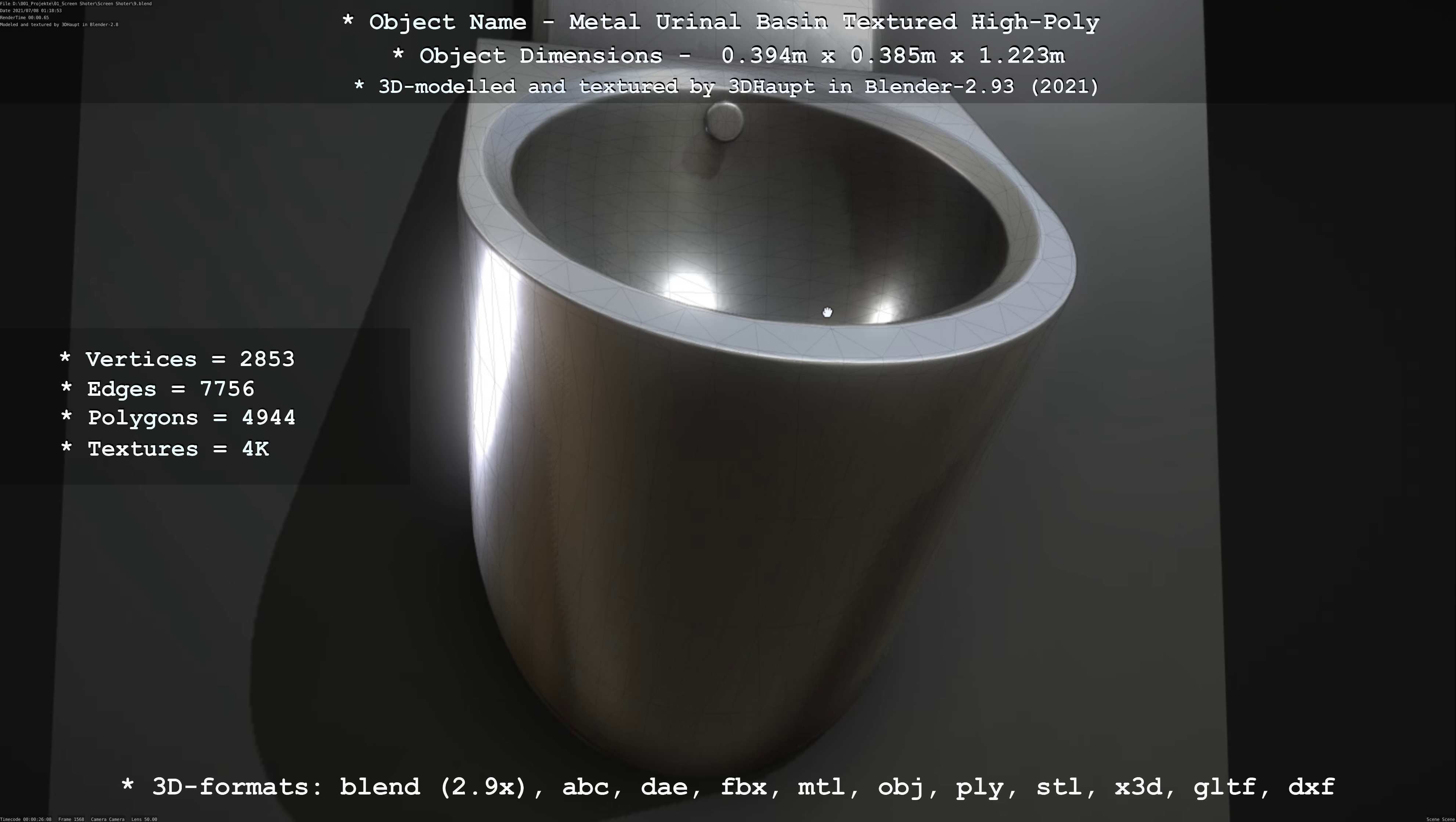 Metal Urinal Basin Textured High-Poly Version 3D model_87